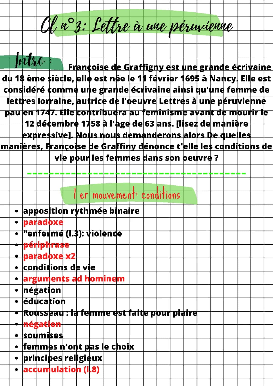 Cl n°3: Lettre à une péruvienne de Françoise de Graffiny [Bac de Français] 