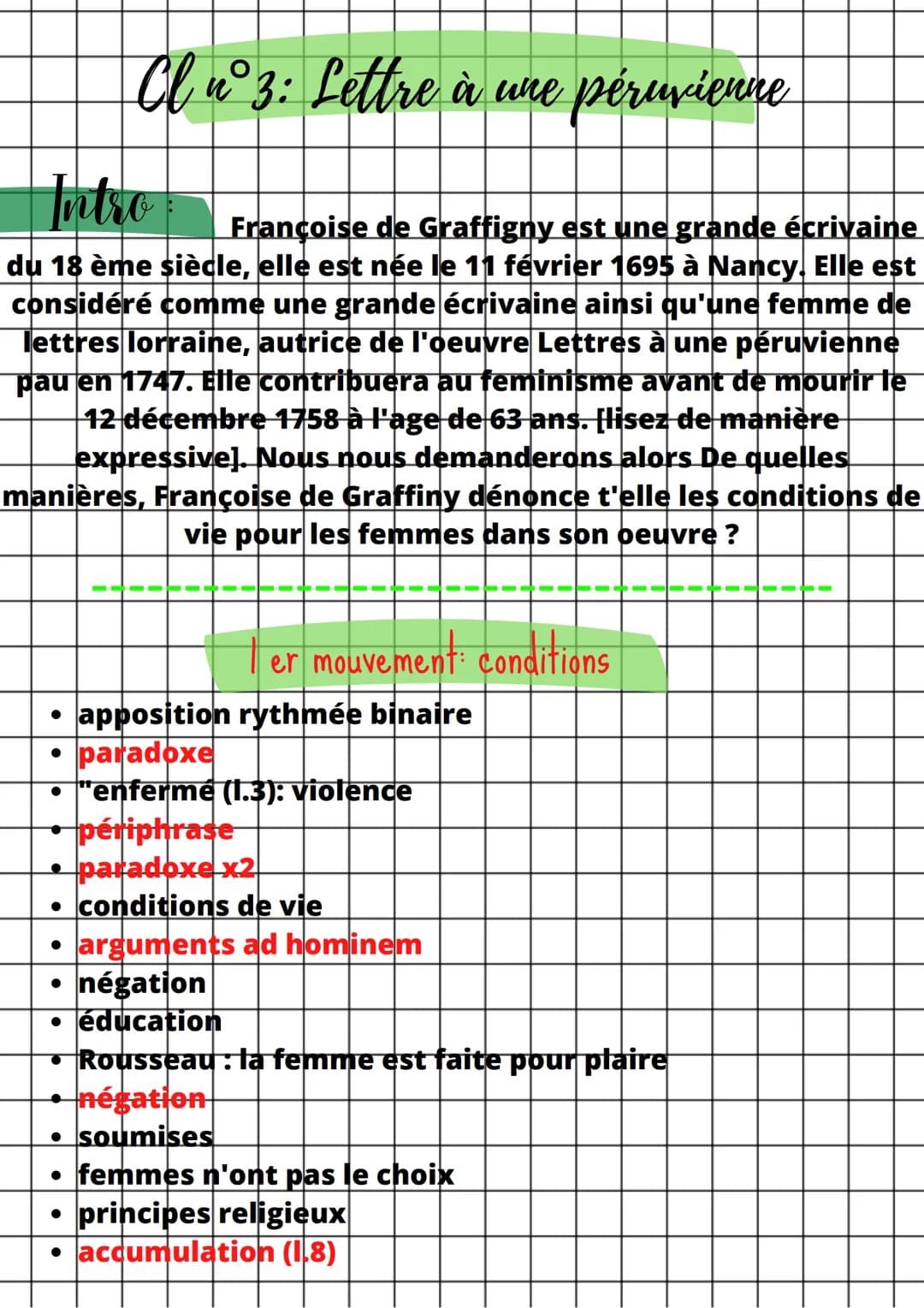 Clu° 3: Lettre à une péruvienne
Intro
Françoise de Graffigny est une grande écrivaine
du 18 ème siècle, elle est née le 11 février 1695 à Na