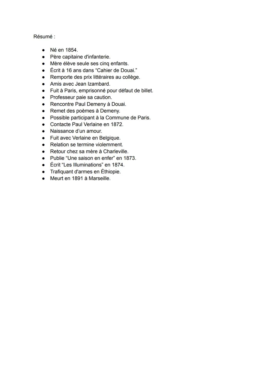 # ARTHUR RIMBAUD (1854-1891)

Rimbaud est né d'un père capitaine d'infanterie et d'une mère, Marie
Rimbaud, qui a élevé seule ses cinq enfan