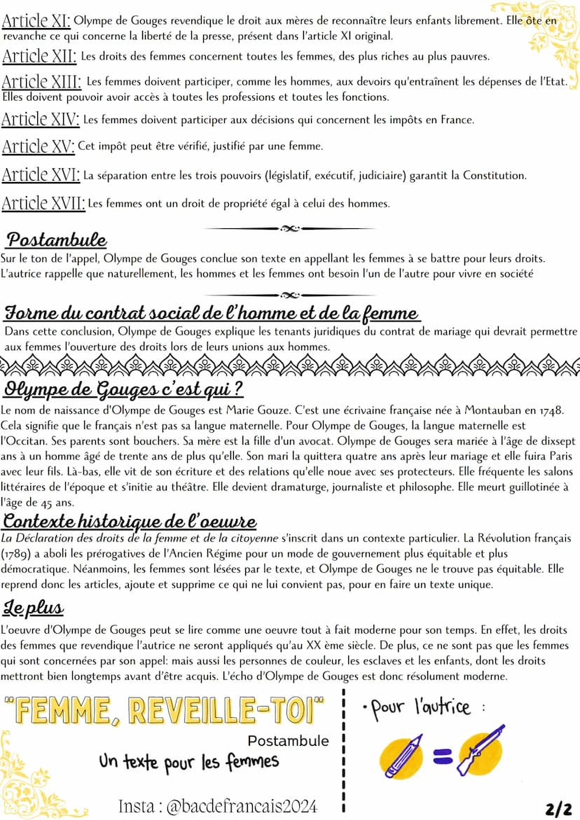 À la Reine
Le texte d'Olympe de Gouges débute par un épître (une sorte de dédicace) à la reine Marie-
Antoinette, la femme de Louis XVI. Dan