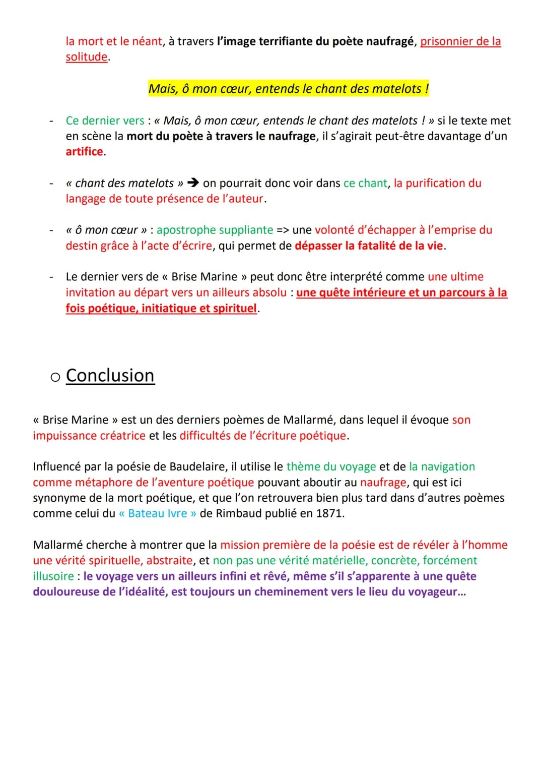 ORAL - TEXTE 1 : Mallarmé - POÉSIE :
<< Brise Marine >>
o Introduction :
1. PRÉSENTATION : En 1865, Stéphane Mallarmé rédige, dans la suite 