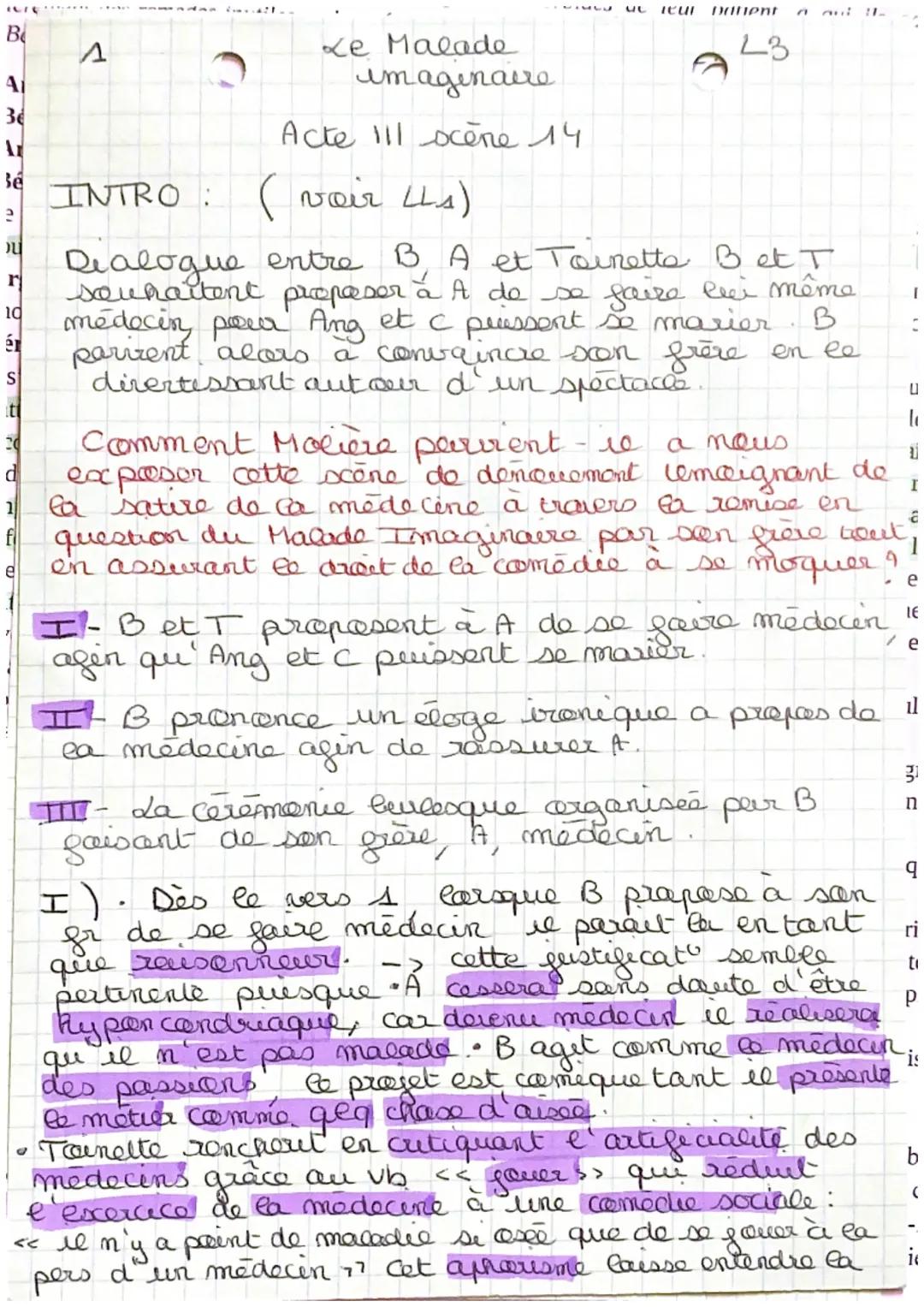 Découverte de la scène 14 de l'Acte III du Malade Imaginaire : Toinette et B convainquent A de devenir médecin