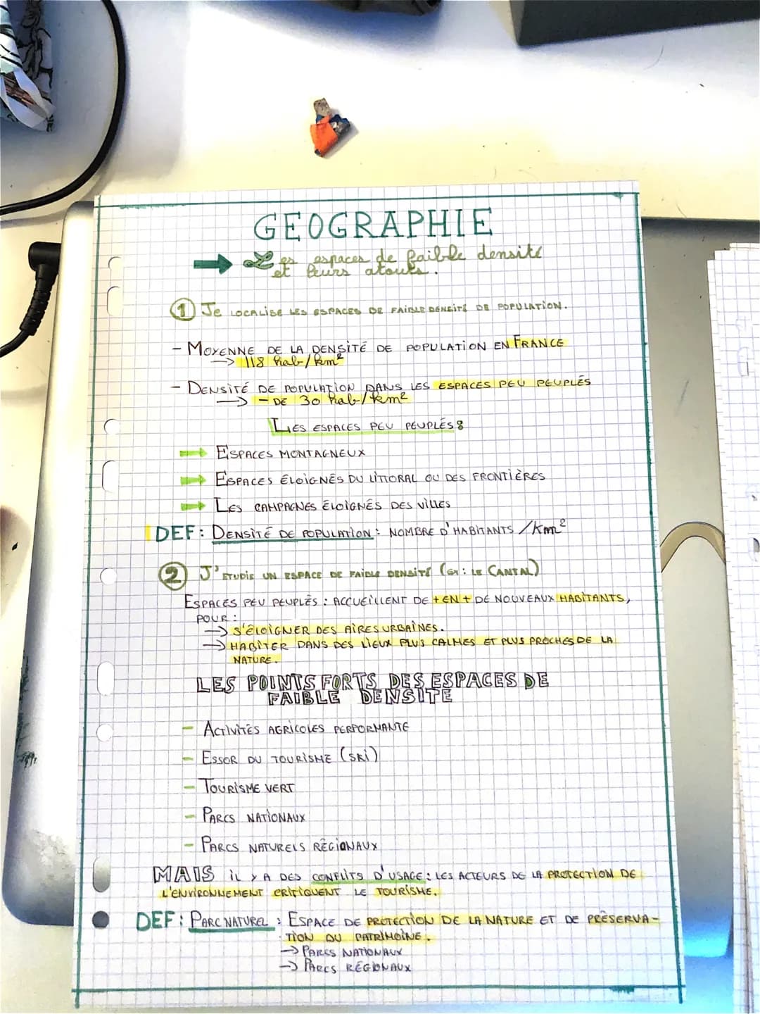 GEOGRAPHIE
→ Les espaces de faible densité
(1) Je LOCALISE LES ESPACES DE FAIBLE DENEÏTE DE POPULATION.
- MOYENNE DE LA DENSITÉ DE POPULATIO