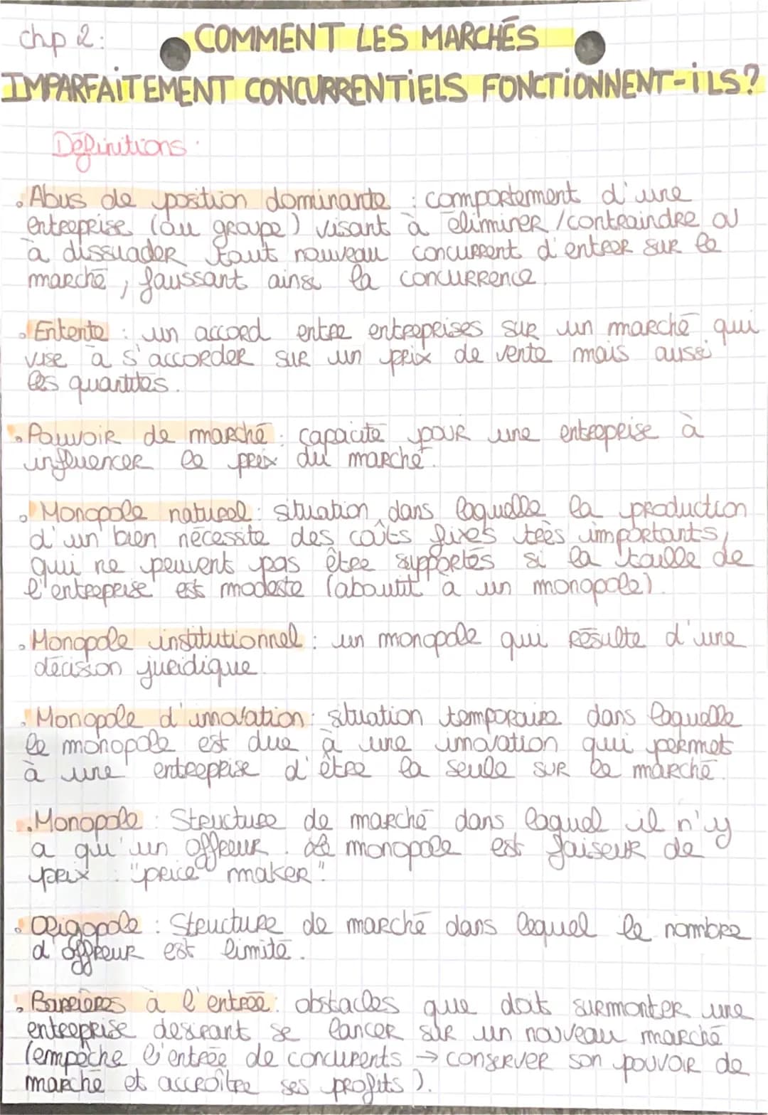 chp 2: COMMENT LES MARCHÉS
IMPARFAITEMENT CONCURRENTIELS FONCTIONNENT-ILS?
Définitions:
• Abus de position dominante comportement d'une
entr