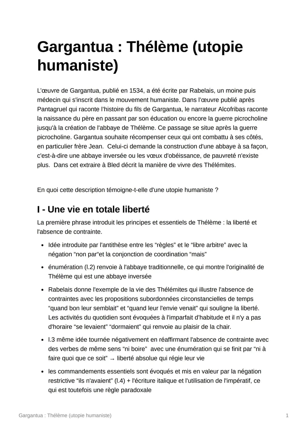 L'Abbaye de Thélème de Rabelais : Utopie et Analyse de Gargantua