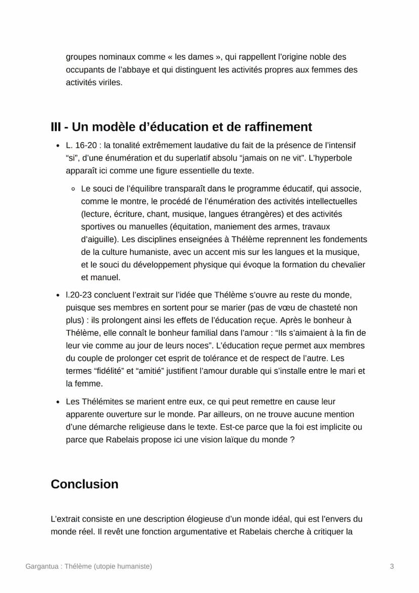 Gargantua : Thélème (utopie
humaniste)
L'œuvre de Gargantua, publié en 1534, a été écrite par Rabelais, un moine puis
médecin qui s'inscrit 