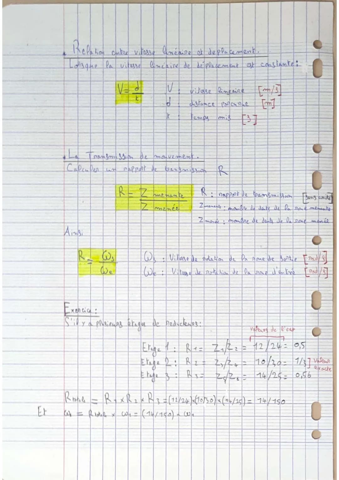 * Relation entre vitesse méaire et deplacement.
* Lorsque la vitesse linéaire de de placement at constante:

$V=\frac{d}{t}$  $V$: vitase li