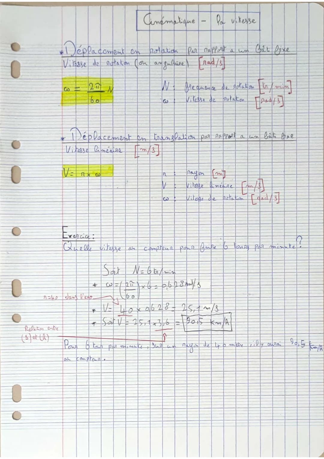 * Relation entre vitesse méaire et deplacement.
* Lorsque la vitesse linéaire de de placement at constante:

$V=\frac{d}{t}$  $V$: vitase li