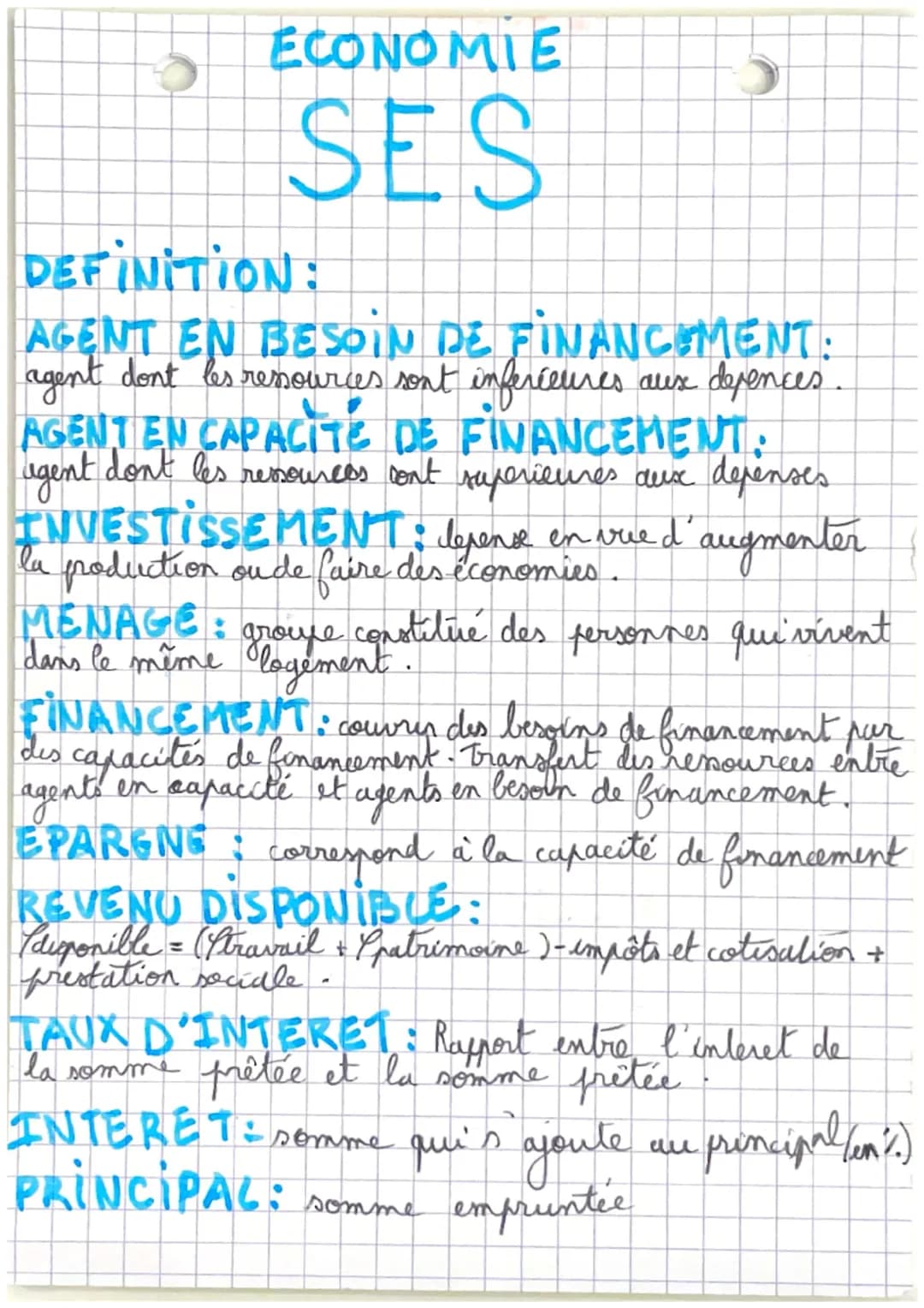 ECONOMIE
SES
DEFINITION:
AGENT EN BESOIN DE FINANCEMENT:
agent dont les ressources sont inferieures
aux depences.
AGENTEN CAPACITE DE FINANC