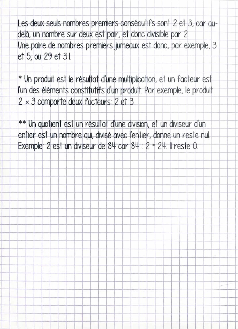 Nombres premiers
Un nombre premier est un entier naturel divisible seulement par I
et lui-même
Il existe un nombre infini de nombres premier