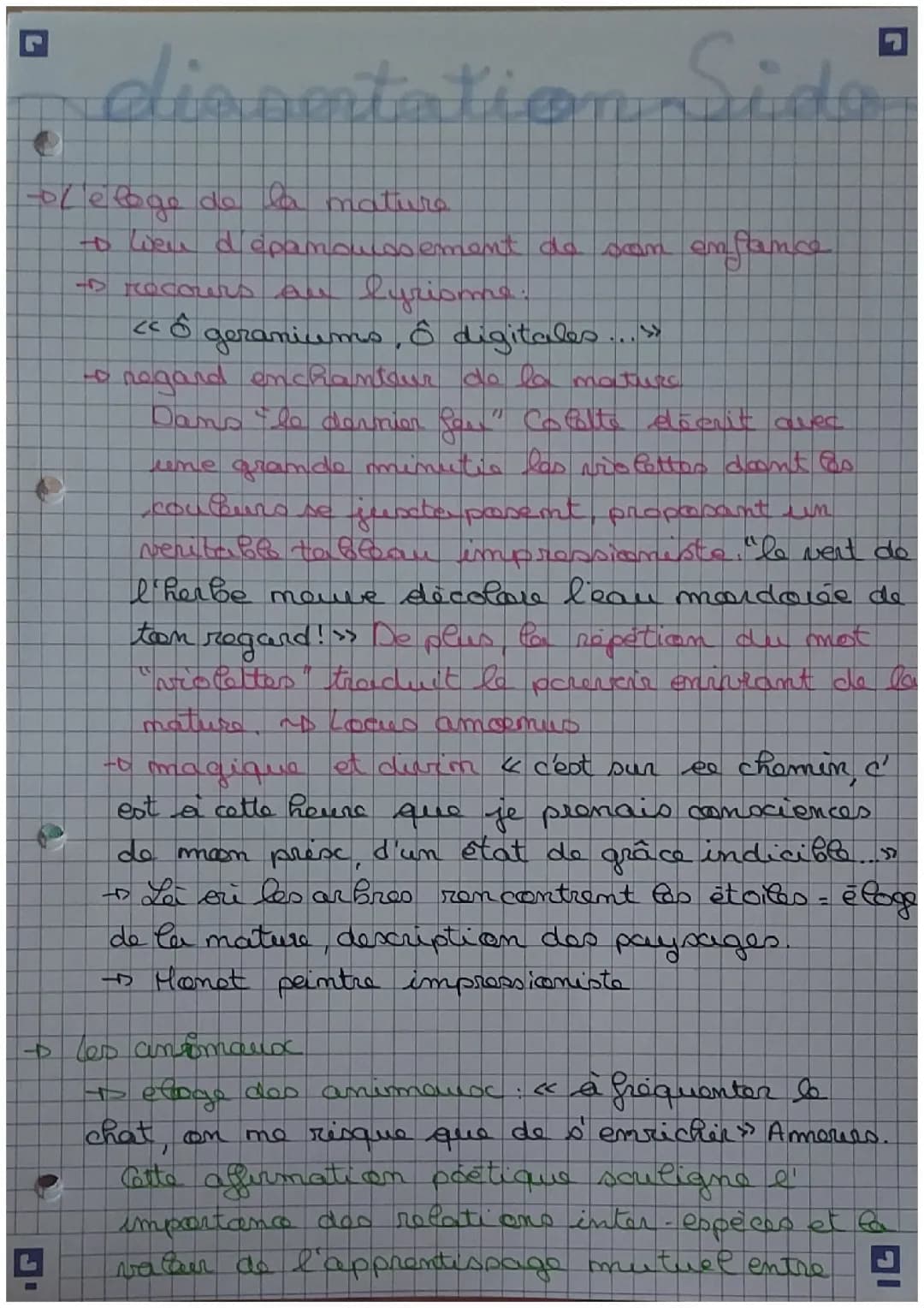 Fiche complète pour une dissertation sur Sido et Les vrilles de la vigne 