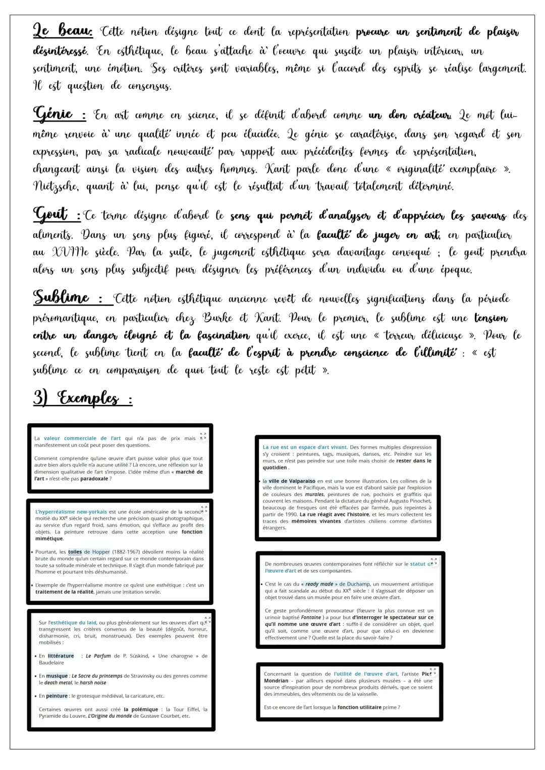 Philosophic
Chapitre 2 : l'art
1) Qes différentes références philosophiques à connaitre :
► Kant : la beauté est dans les choses ou dans not