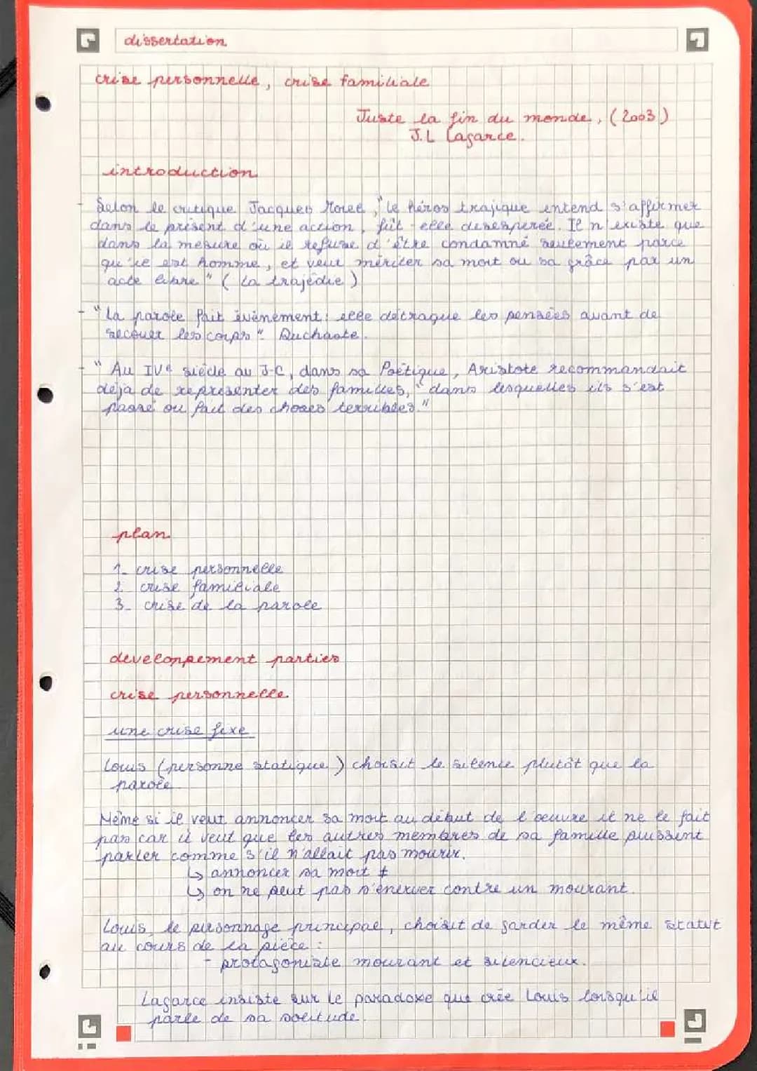 Dissertation Juste la fin du monde : Corrigé PDF et Plan Facile à Comprendre
