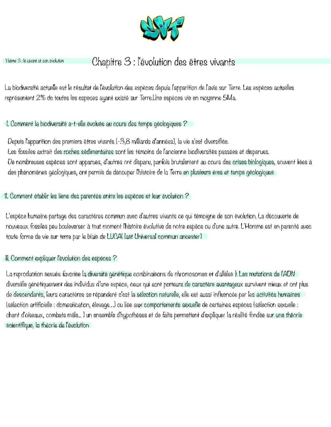 L'évolution et les liens de parenté des espèces au cours du temps