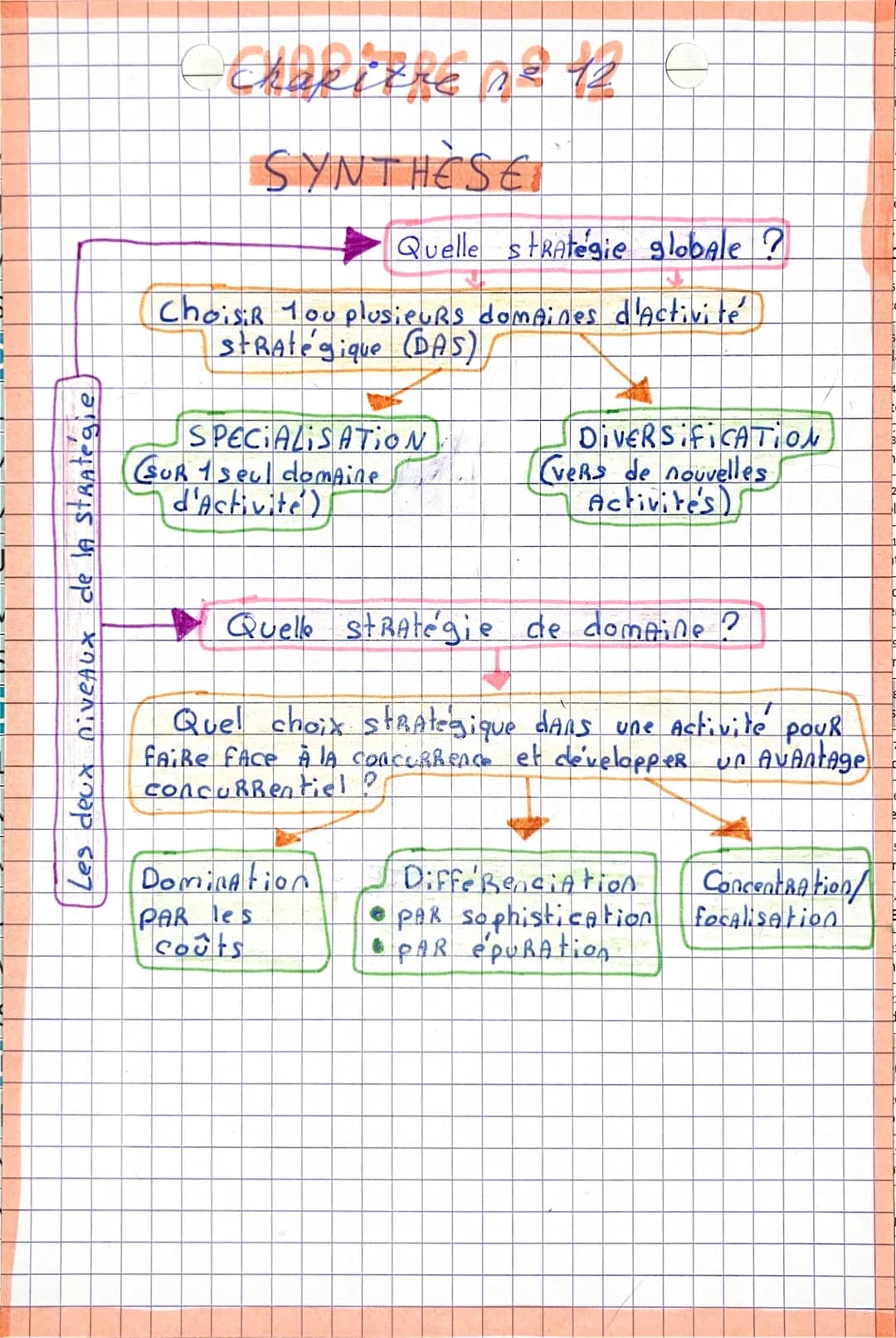 1
i
1
itt
de la strategie
Les deux niveaux
Chapitre 1² 12
SYNTHESE
→Quelle stratégie globale ?
Choisir 1 ou plusieurs domaines d'Activité
st