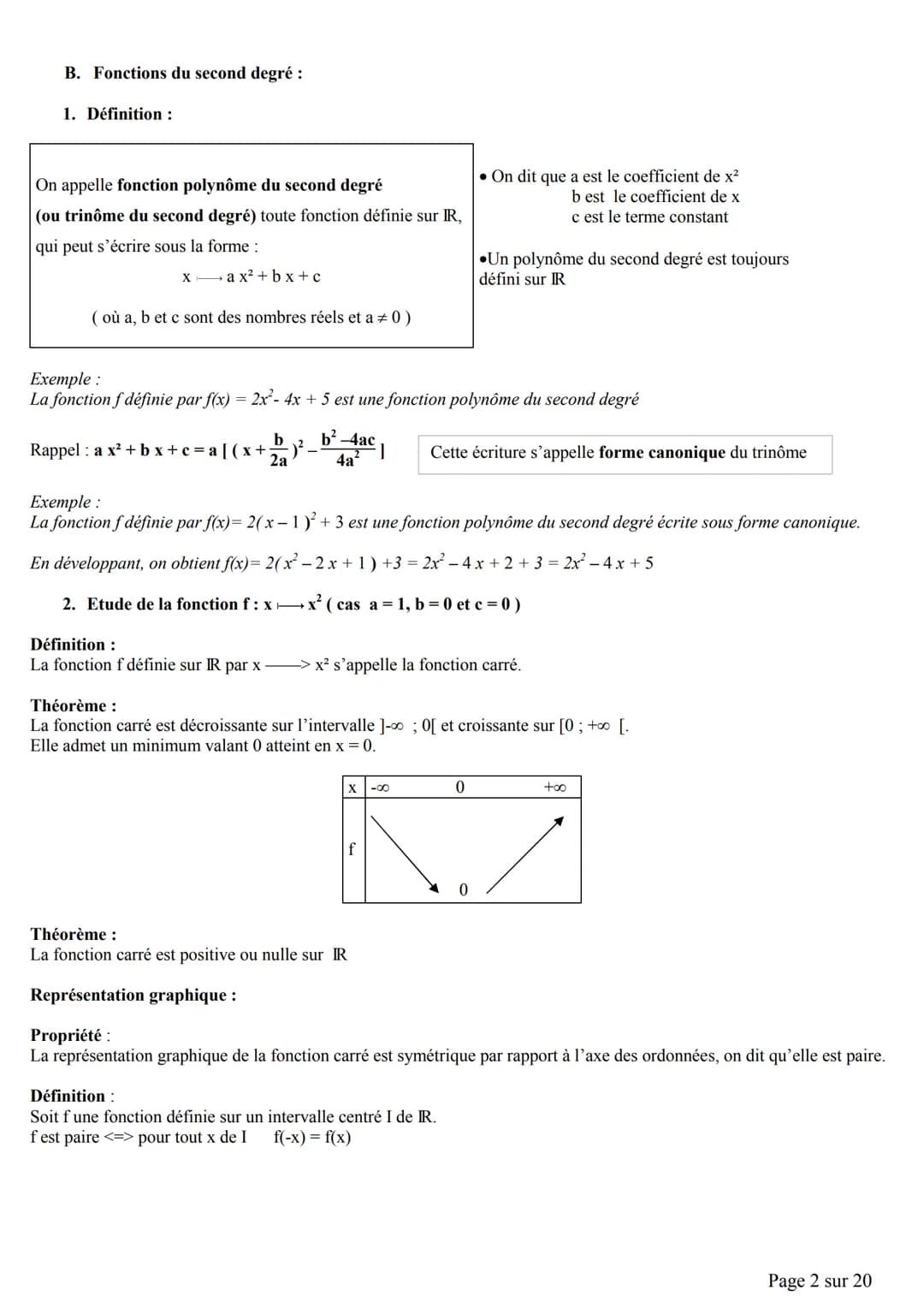 Chapitre 4: Fonctions du second degré
A. Découverte par la calculatrice de la fonction du second degré.
Activité 1:
Tracer les paraboles d'é