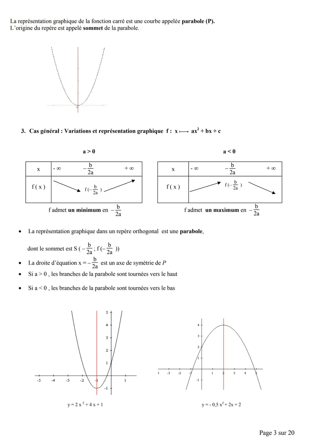 Chapitre 4: Fonctions du second degré
A. Découverte par la calculatrice de la fonction du second degré.
Activité 1:
Tracer les paraboles d'é
