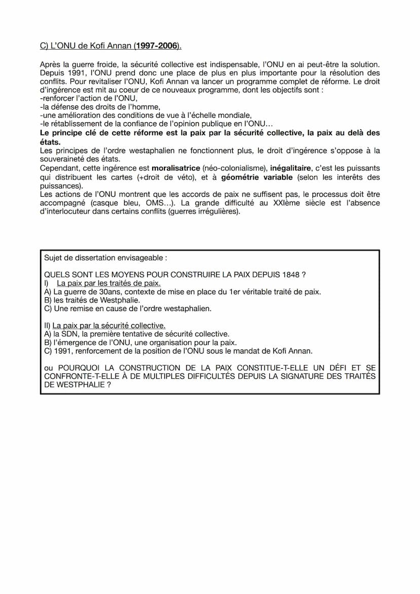THÈME : FAIRE LA GUERRE, FAIRE LA PAIX : FORMES DE CONFLITS
ET MODES DE RÉSOLUTION.
AXE 2 : LE DÉFI DE LA CONSTRUCTION DE LA PAIX.
La paix s