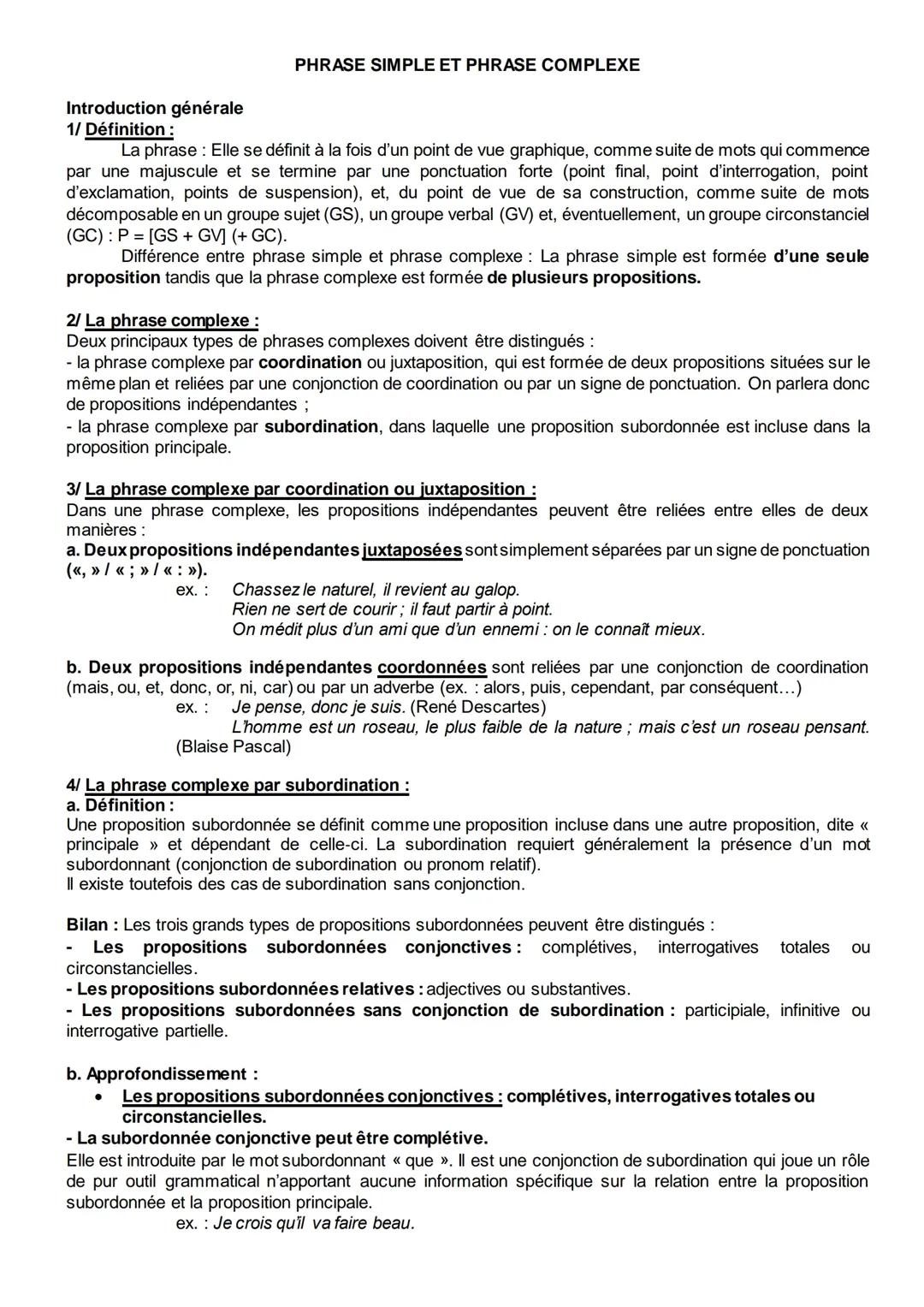 Phrases simple et complexe 
