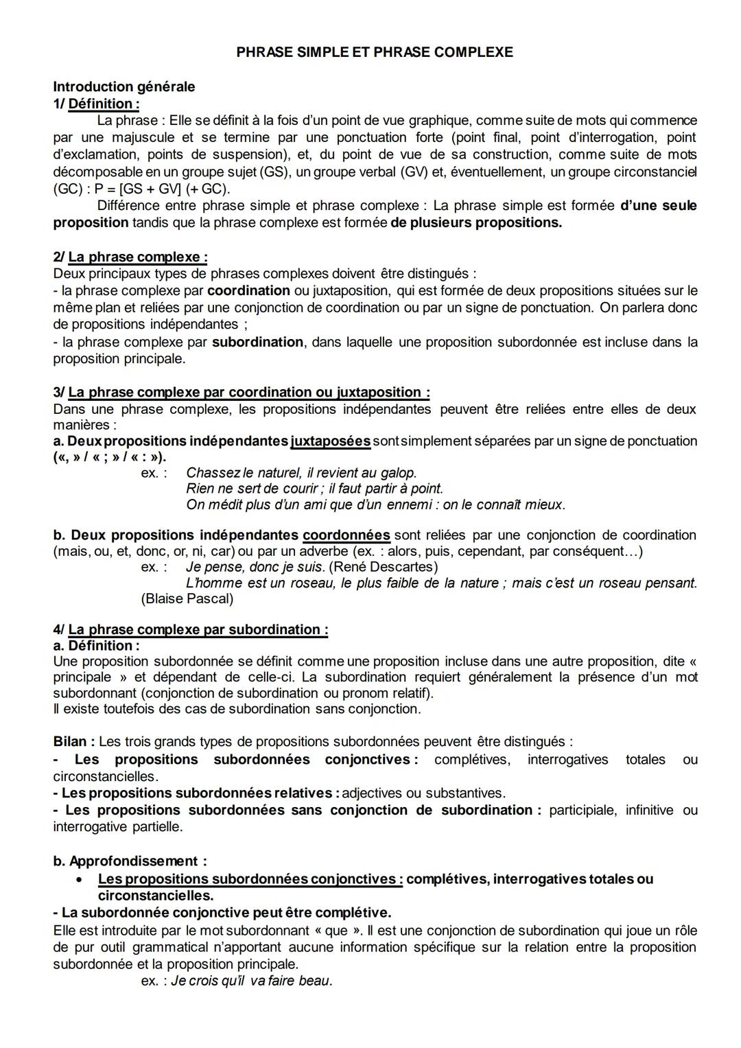 PHRASE SIMPLE ET PHRASE COMPLEXE
Introduction générale
1/ Définition:
La phrase : Elle se définit à la fois d'un point de vue graphique, com