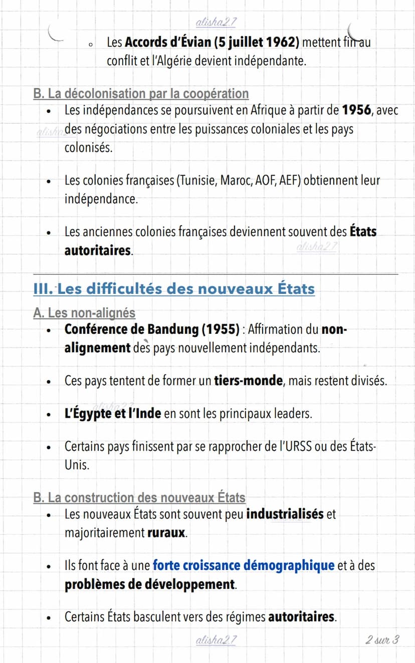 #6: Indépendances et Construction de
Nouveaux États
I. Des puissances coloniales affaiblies
- Après la Seconde Guerre mondiale, les revendic