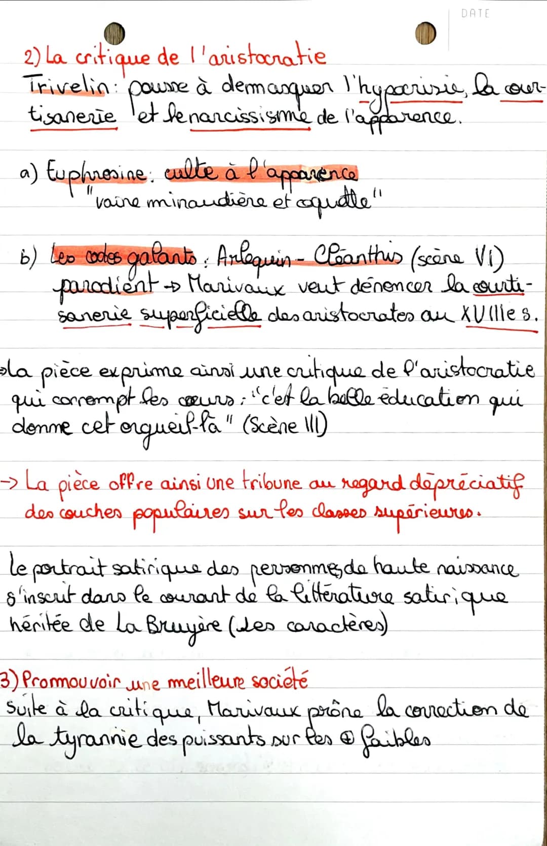 L'ile des esclaves
I. Les topos
1) Les inégalités sociales
La pièce montre
que
intégalitaires : le rang & de son mérite
la société est un jo