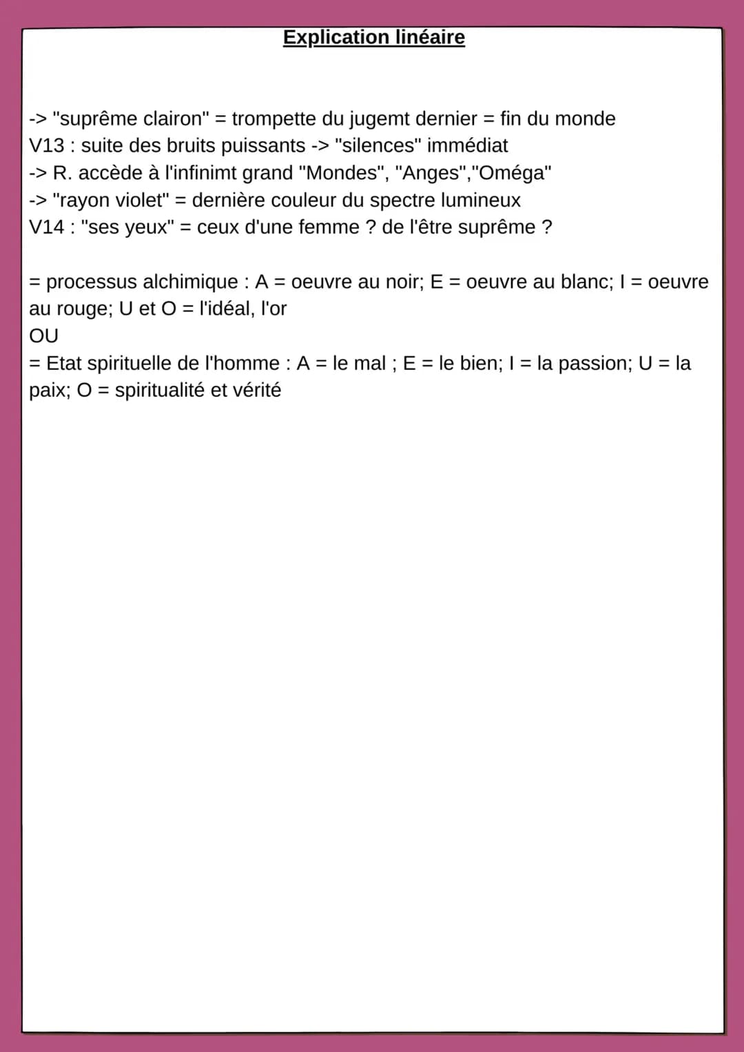 Explication linéaire
-> R s'inspire d'un alphabet de couleur
V1: énumération des voyelles
-> Ordre simple, Y équivaux au U et le O en dernie