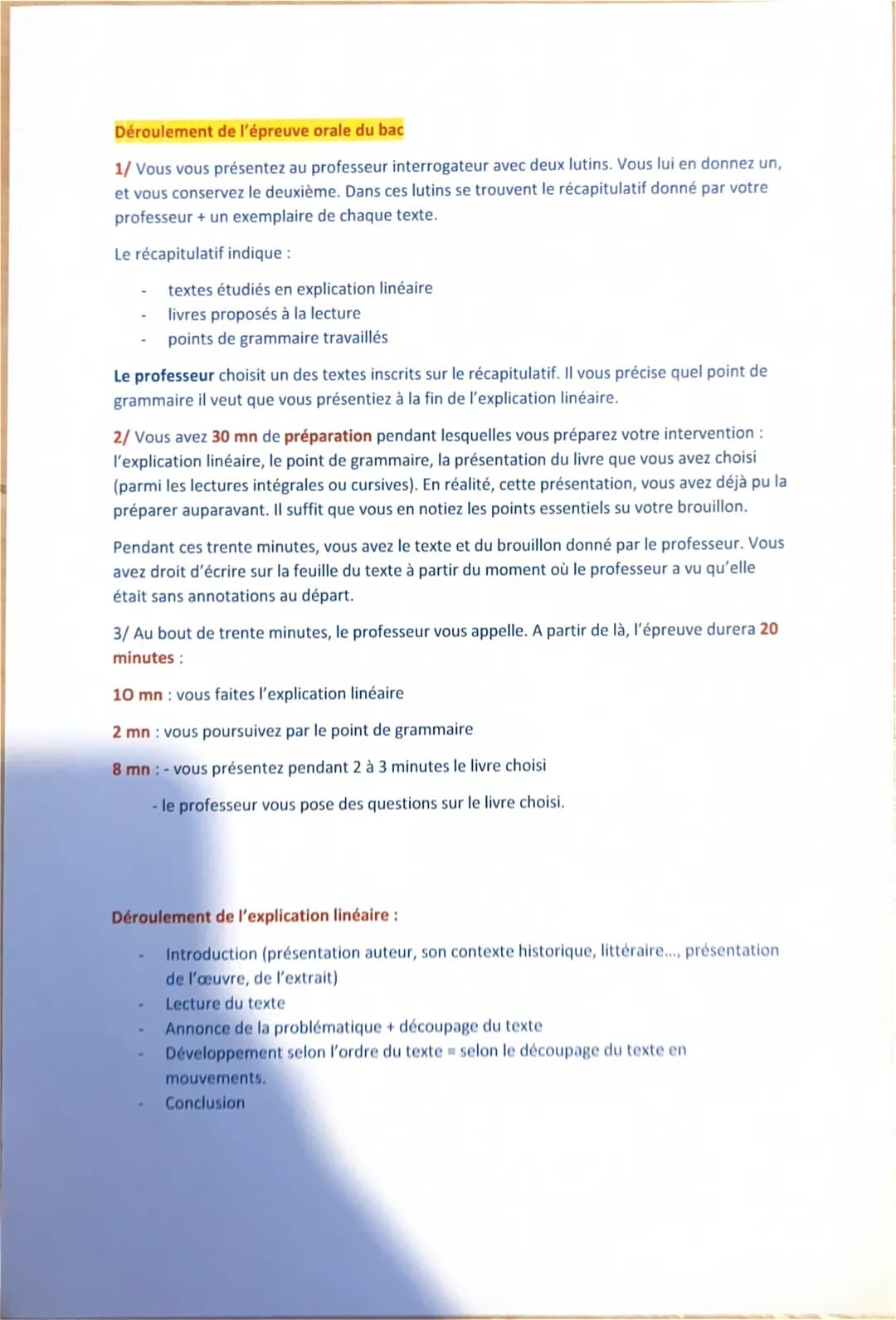 Déroulement Bac de français oral ou écrit technologique 