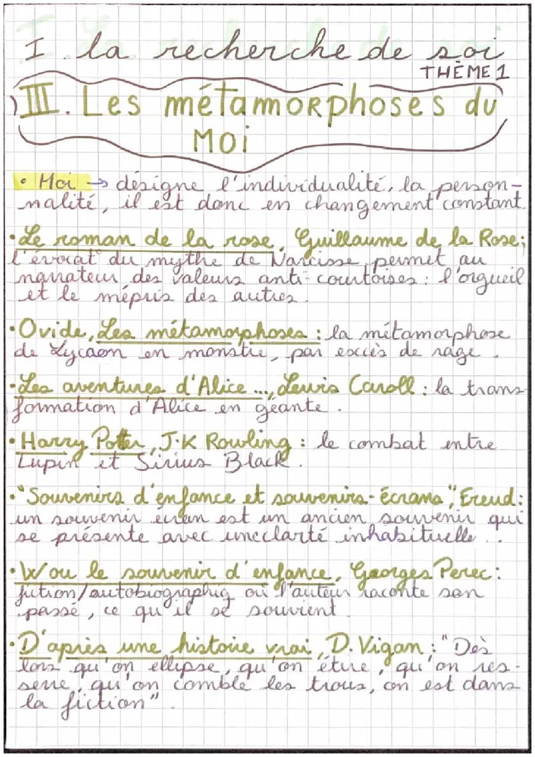 Fiche de Révision HLP : Les Métamorphoses du Moi - La Recherche de Soi PDF