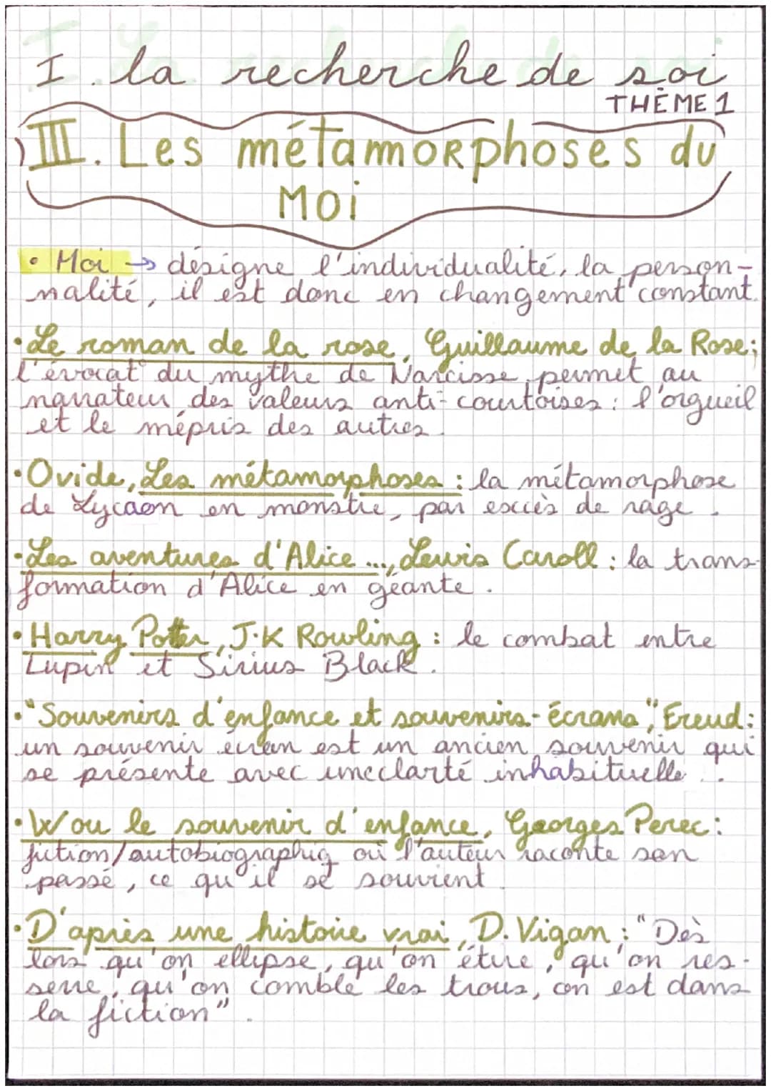 I la recherche de soi
THEME 1
II. Les métamorphoses
du
Moi
• Moi →→ designe l'individualité, la person t
nalité, il est donc en changement c