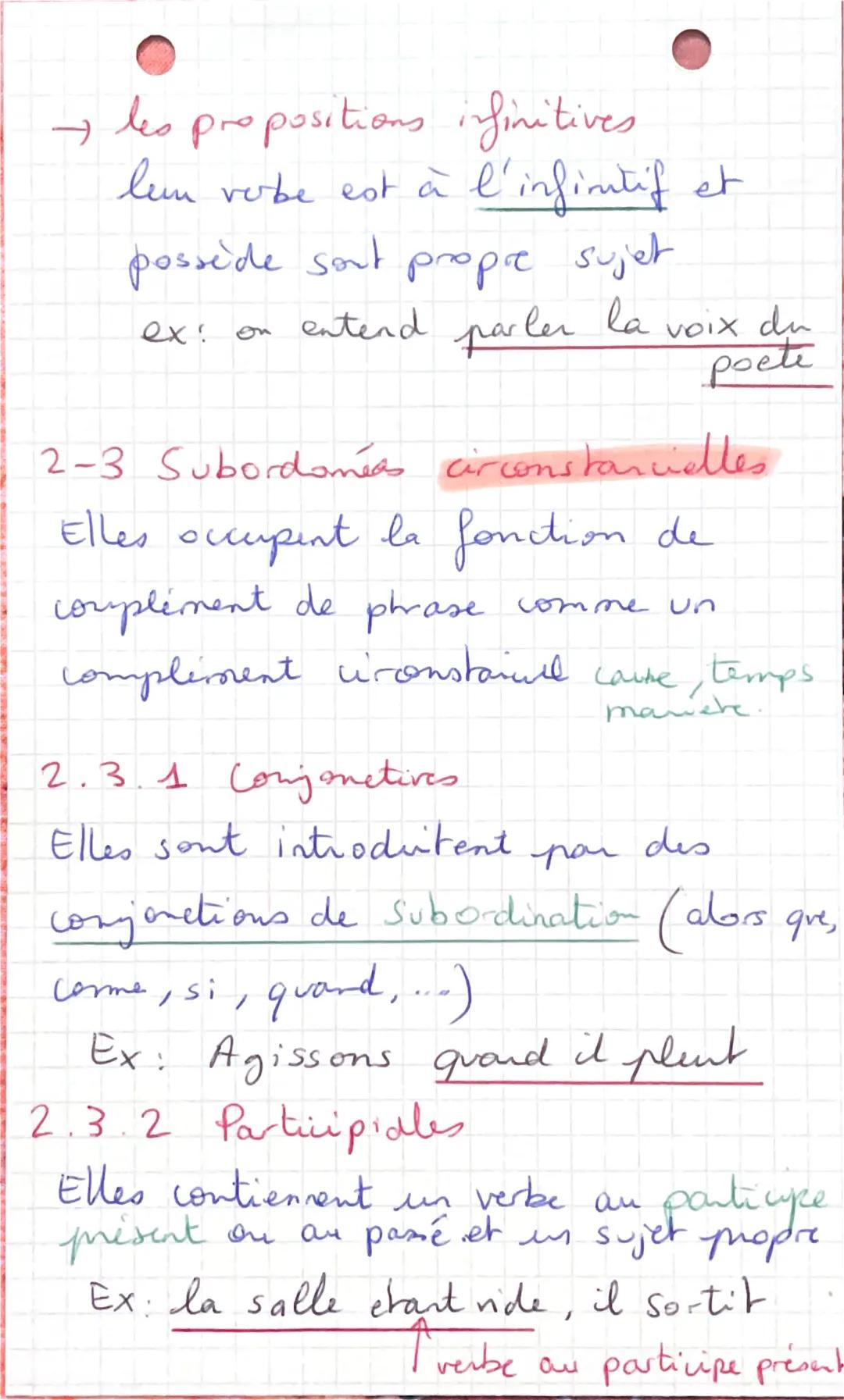 Les propositions

①

1) Les propositions indipendantes

Chaque proposition est organisée.
autorun d'un verbe conjugué.

1 verbe = 1 proposit