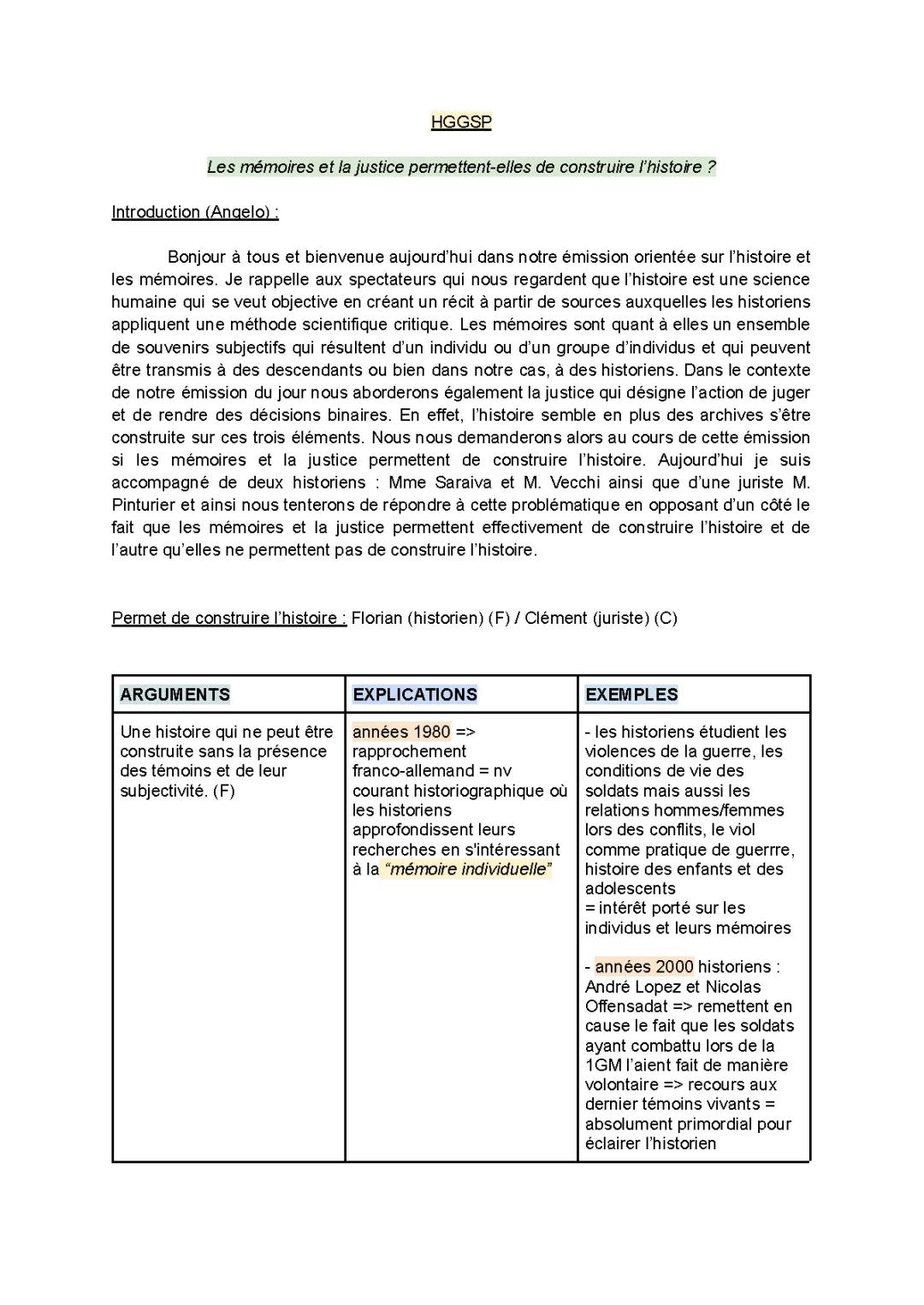 Histoire et Mémoire HGGSP : Mémoires, Justice et Témoignages