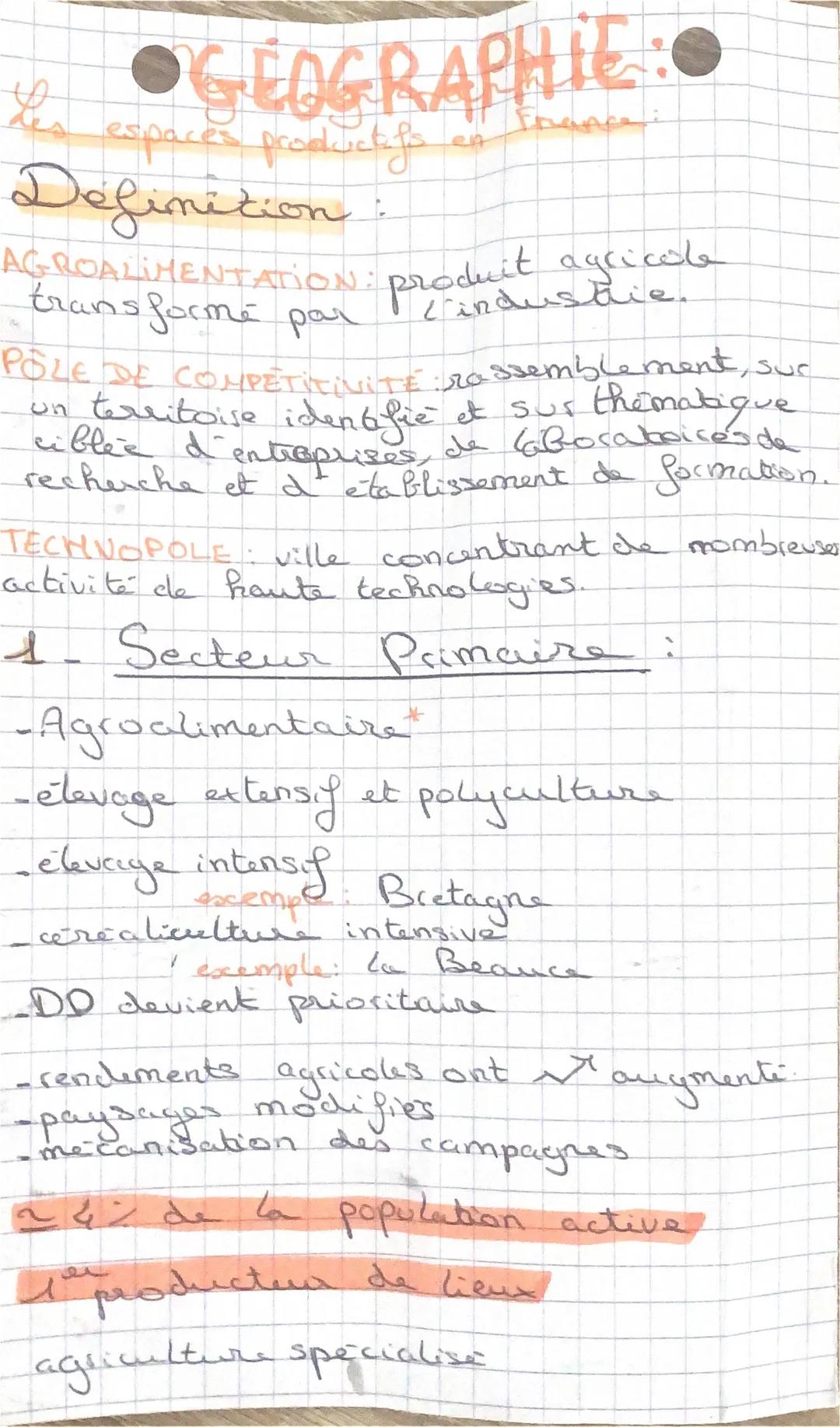 La
GEOGRAPHIE:
espaces productifs
Definition
AGROALIMENTATION: produit agricole.
en
transformé par
PÔLE DE COMPÉTITIVITE: rassemblement, sur