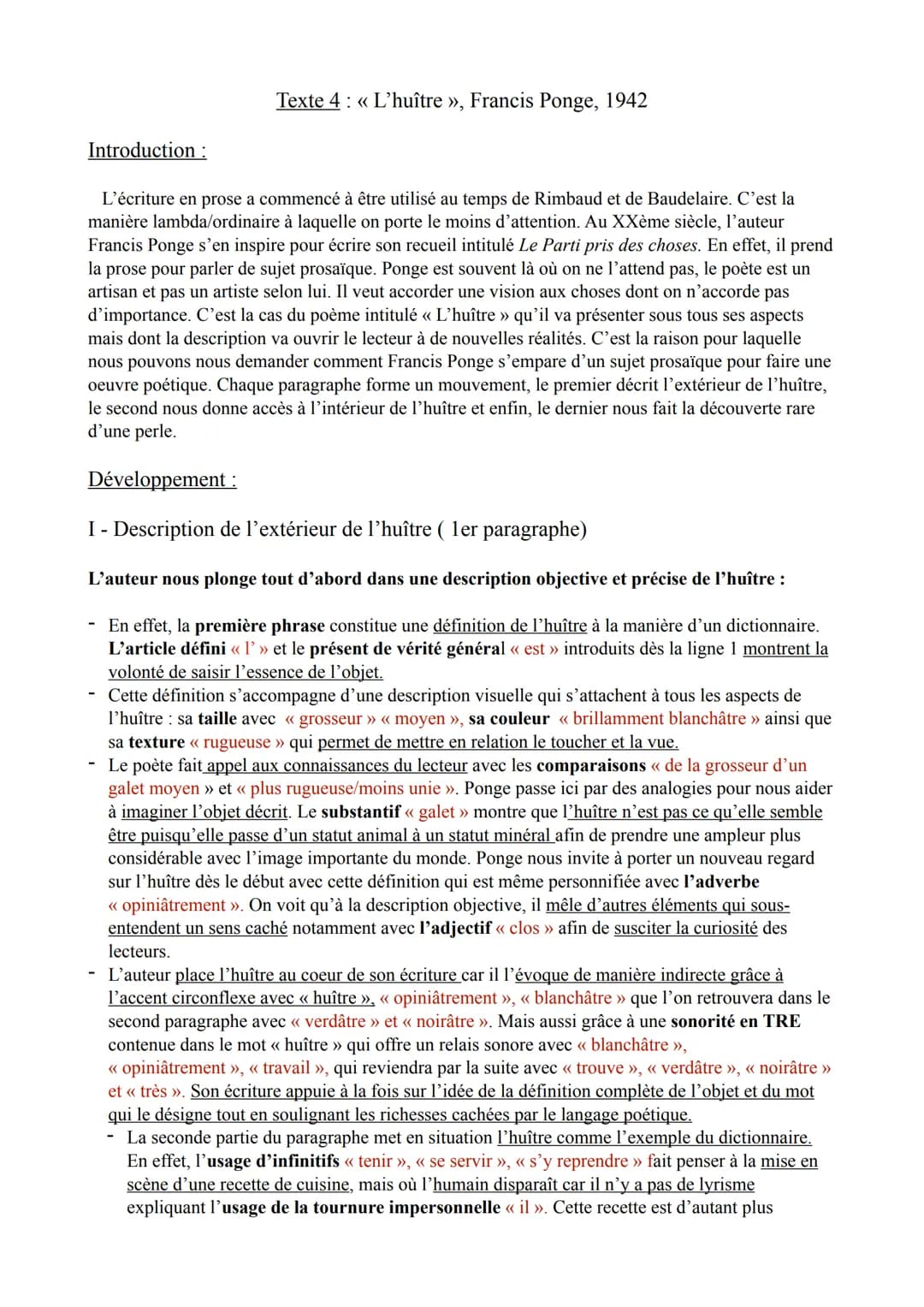 Texte 4 << L'huître », Francis Ponge, 1942
Introduction:
L'écriture en prose a commencé à être utilisé au temps de Rimbaud et de Baudelaire.