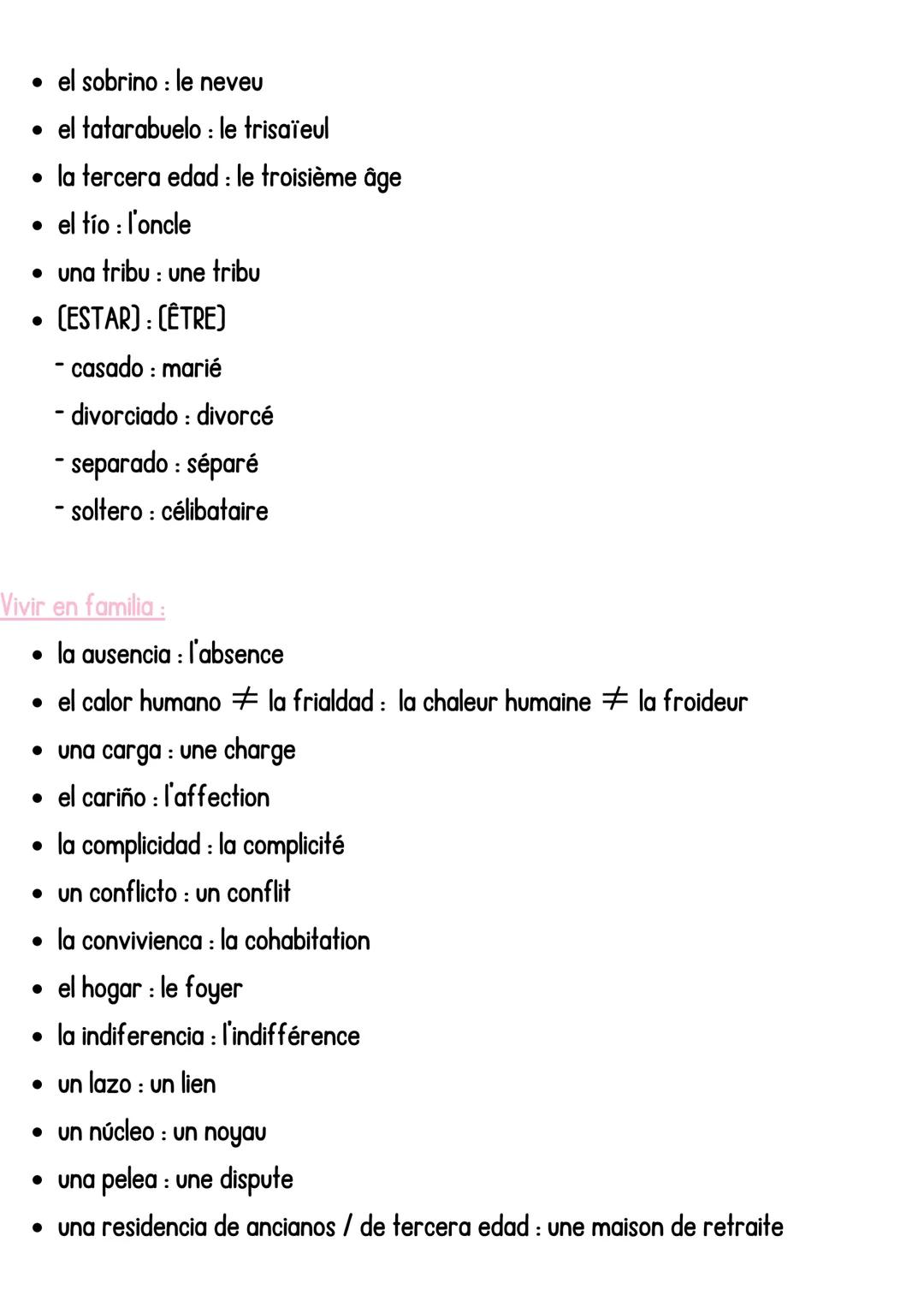 Espagnol
Vocabulario: Convivir entre generaciones
Las relaciones familiares:
• el abuelo : le grand-père
• un anciano, un viejo : une person