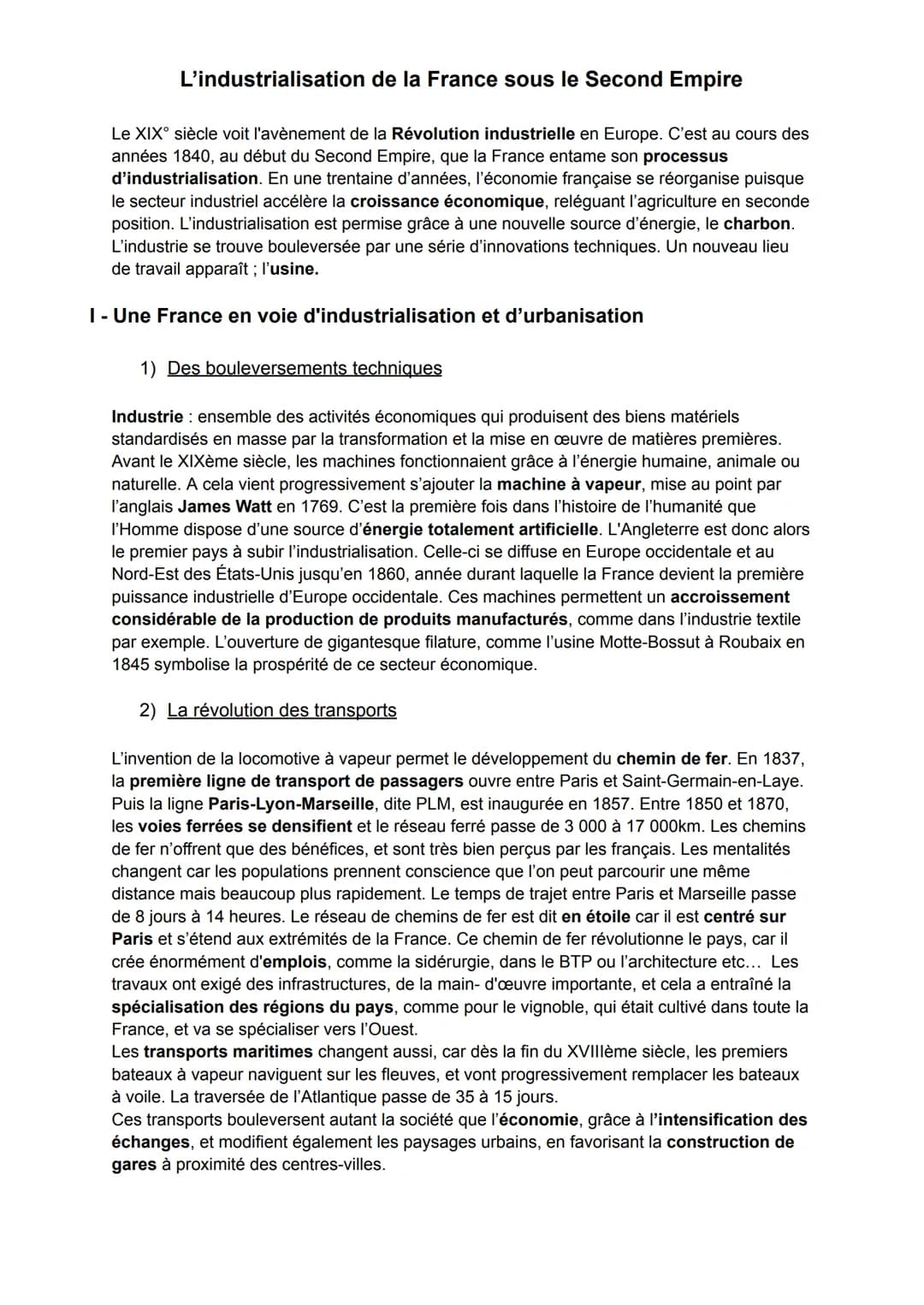 L'industrialisation de la France sous le Second Empire
Le XIX° siècle voit l'avènement de la Révolution industrielle en Europe. C'est au cou