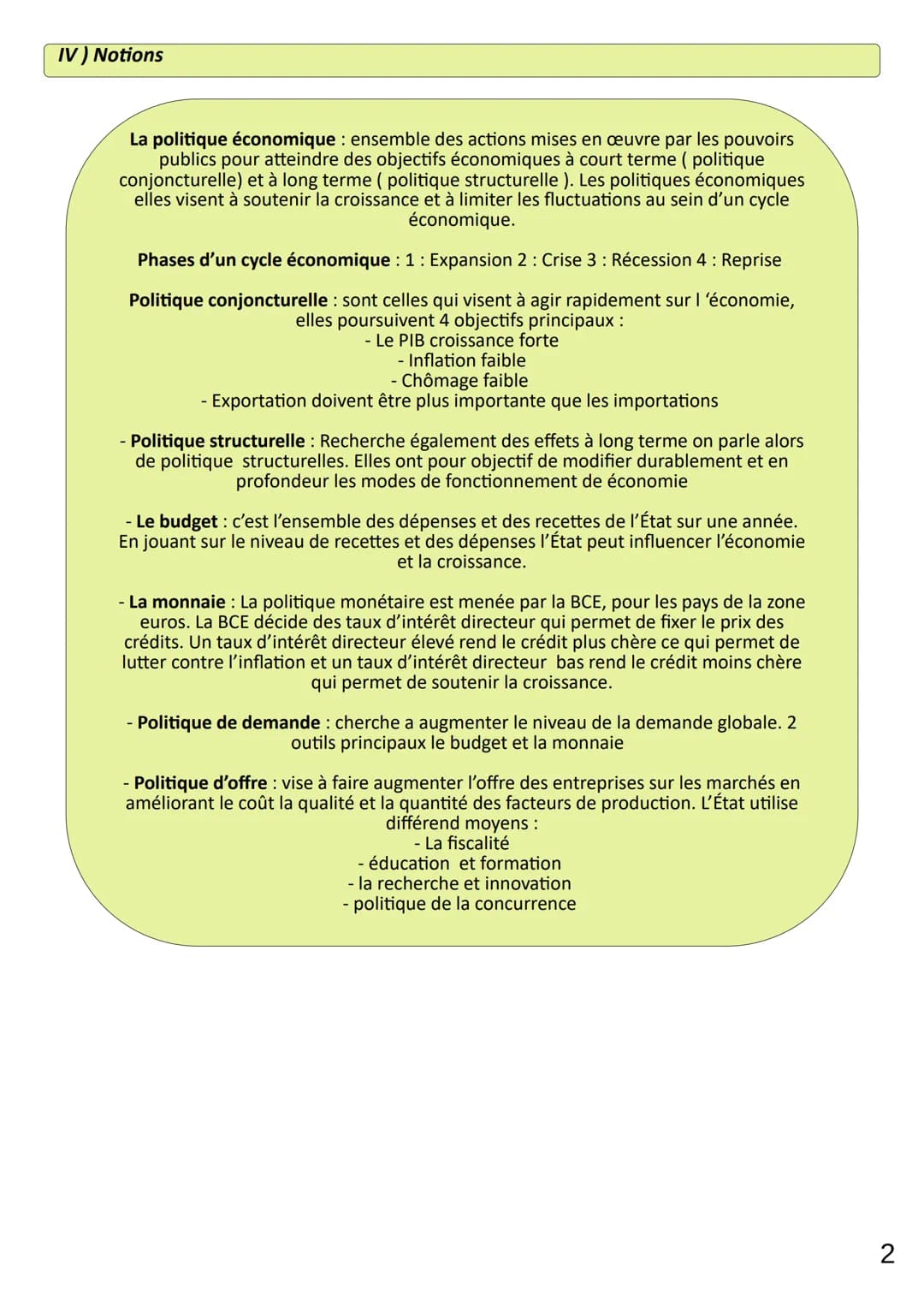 Thème 6
Chap 3
LIMAUX Oriane
1) Quels sont les objectifs et les outils de la politique économique de l'État
Objectifs
A court terme:
- lisse