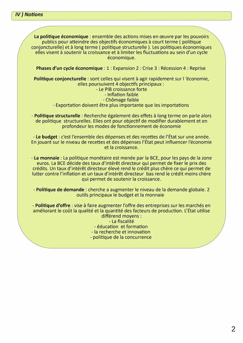Thème 6
Chap 3
LIMAUX Oriane
1) Quels sont les objectifs et les outils de la politique économique de l'État
Objectifs
A court terme:
- lisse