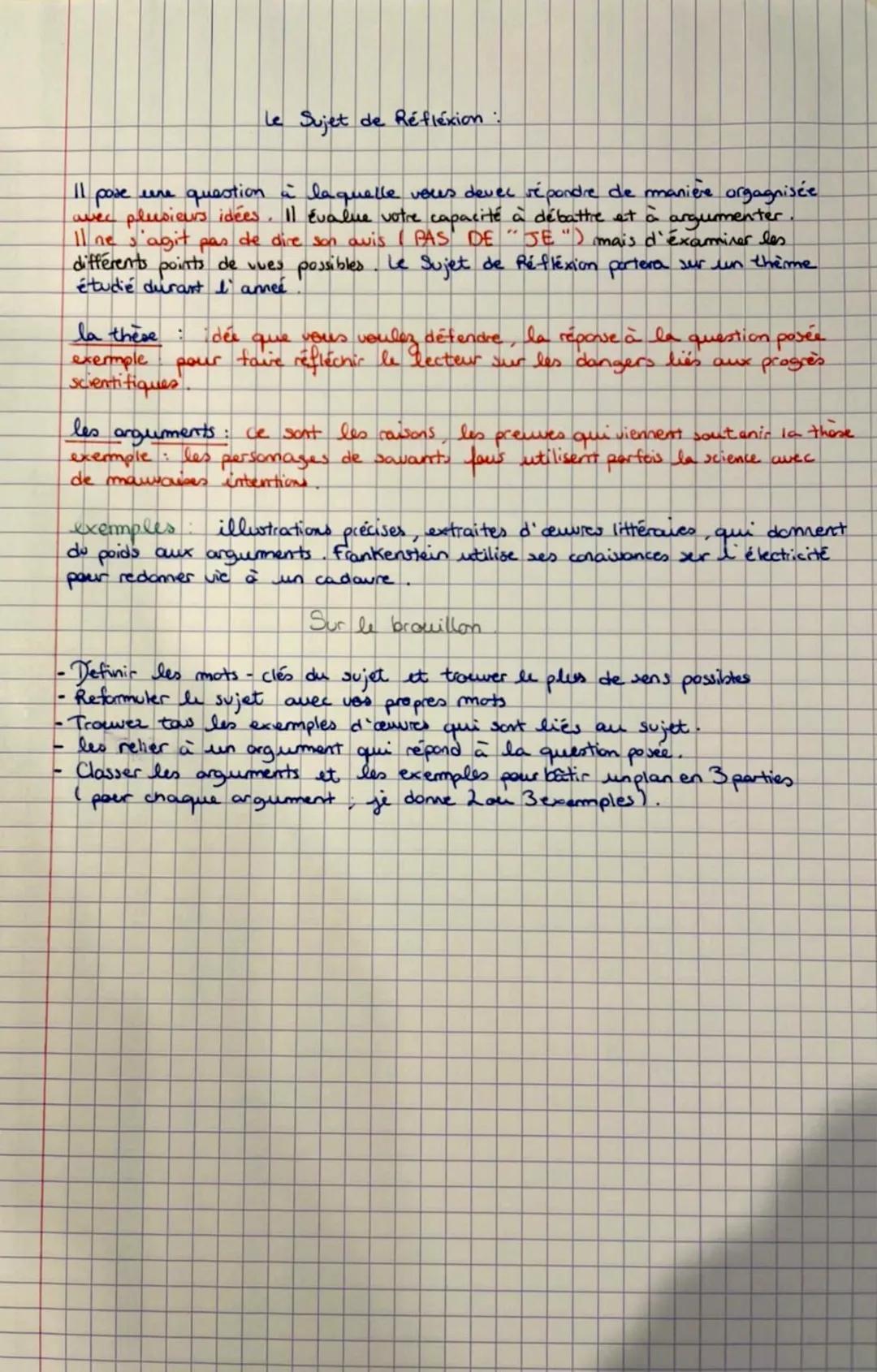 Le Sujet de Réflexion :
11 pose une question à laquelle vous dever répondre de manière orgagnisée.
avec plusieurs idées. Il évalue votre cap