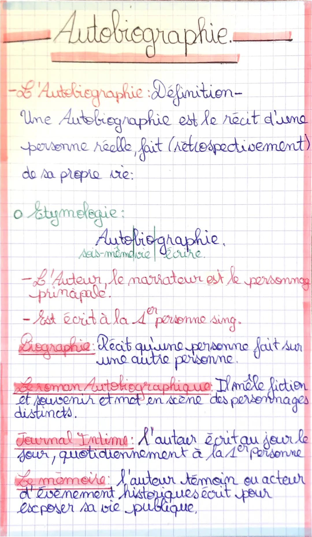 Autobiographie.
-L'Autobiographie :Définition-
Une Autobiographie est le récit d'uene
personne réelle, fait (retrospectivement)
de sa propre