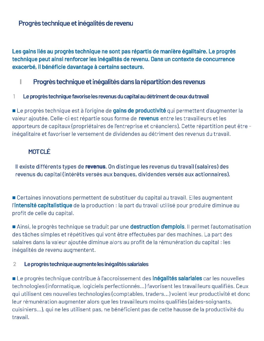 le progres technique cause des inégalités de revenues