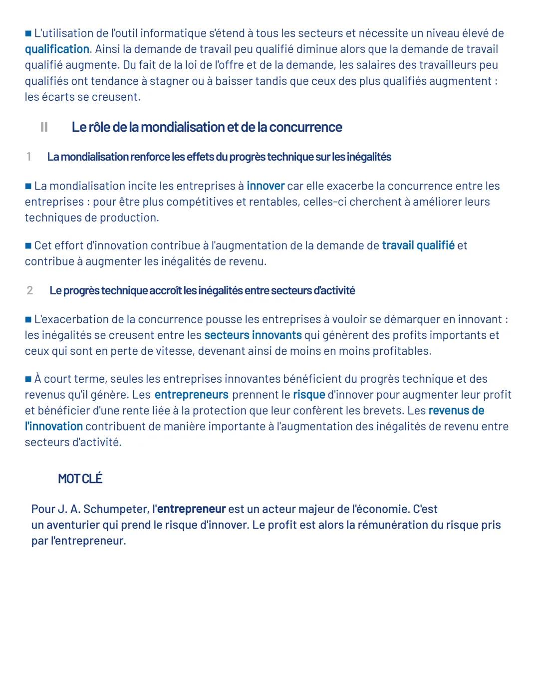 Progrès technique et inégalités de revenu
Les gains liés au progrès technique ne sont pas répartis de manière égalitaire. Le progrès
techniq