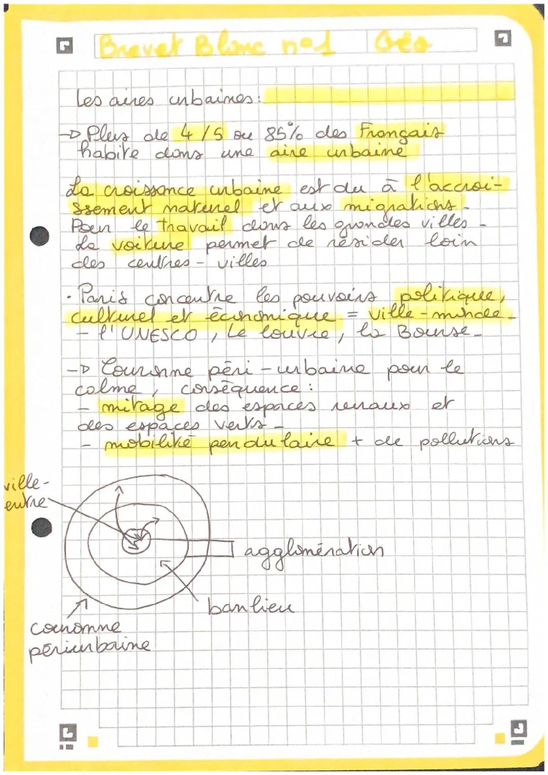 ville-
entre
□ Brevet Blons bet
les aires cubaines
- Plus de 4 /5 ou 85% des Français
habire dons une aire urbaine
La croissance cubaine est