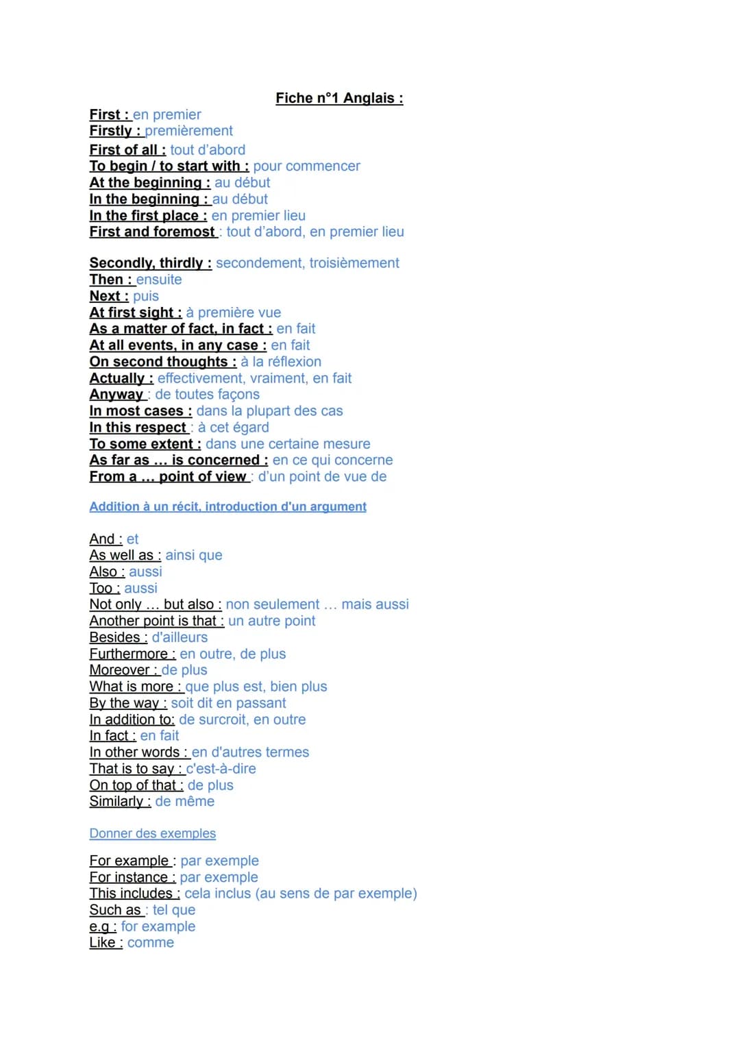 vocabulaire de Base Anglais