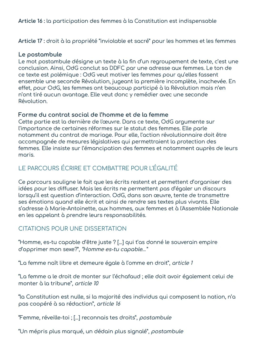 Déclaration des Droits de la Femme et de la Citoyenne,
Olympe de Gouges
PARCOURS: ÉCRIRE ET COMBATTRE POUR L'ÉGALITÉ
OLYMPE DE GOUGES (1748-
