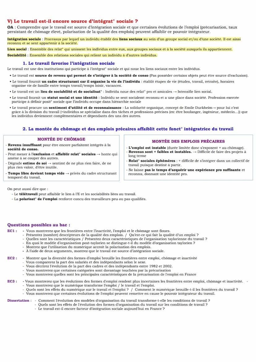 Chapitre 5: Quelles mutations du travail et de l'emploi ?
I) Comment définir et distinguer travail, activité, emploi et chômage ?
OA: Savoir