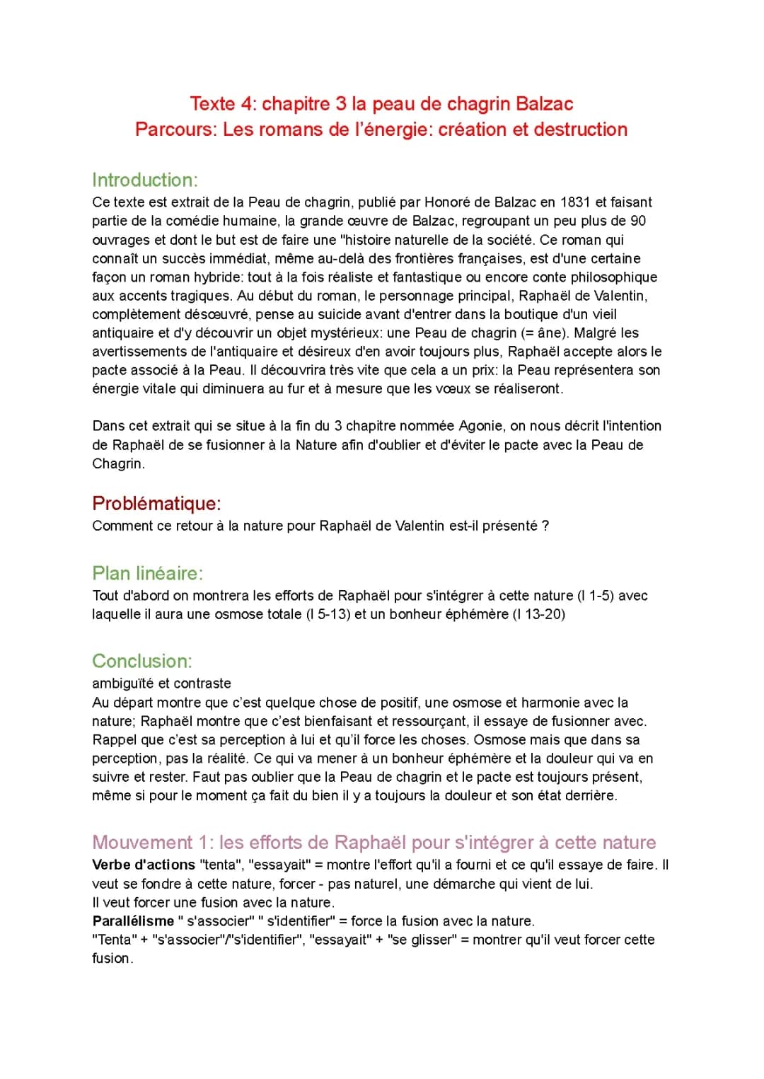 Texte resume analyse linéaire extrait du chapitre 3 de la peau de chagrin de Balzac