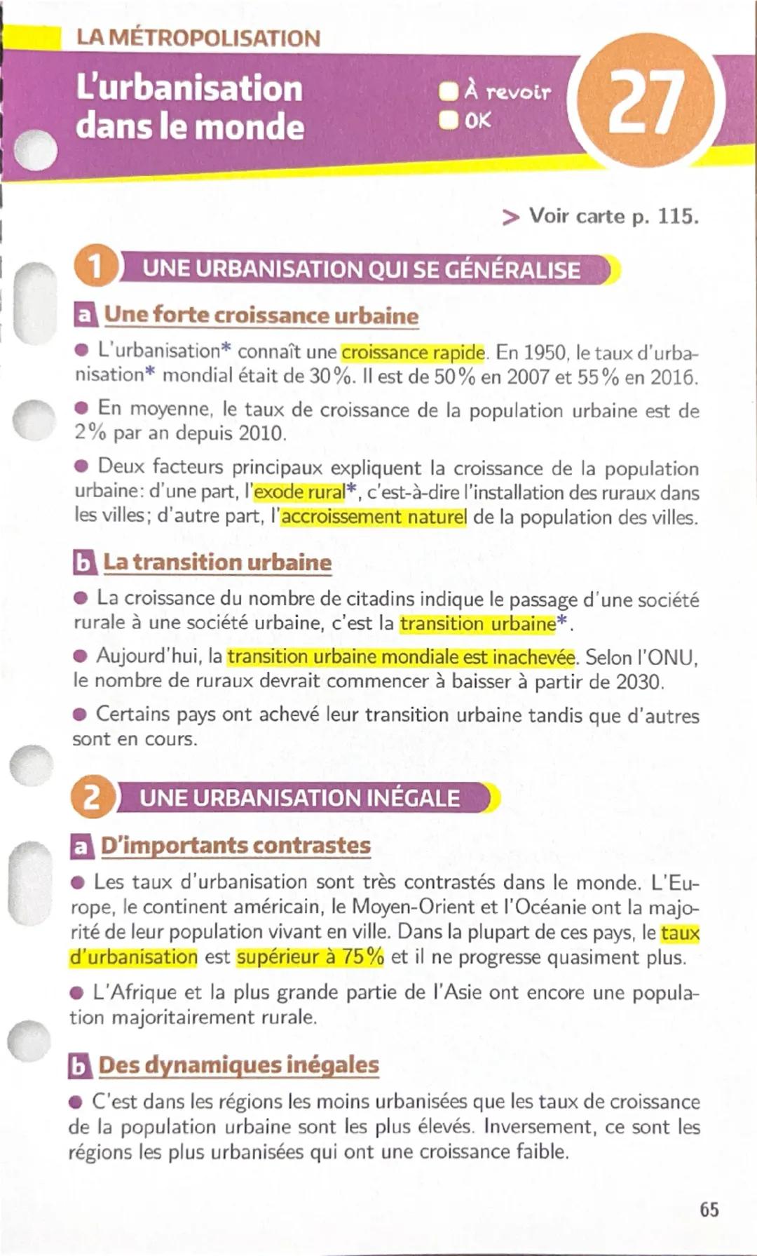 L’urbanisation dans le monde 