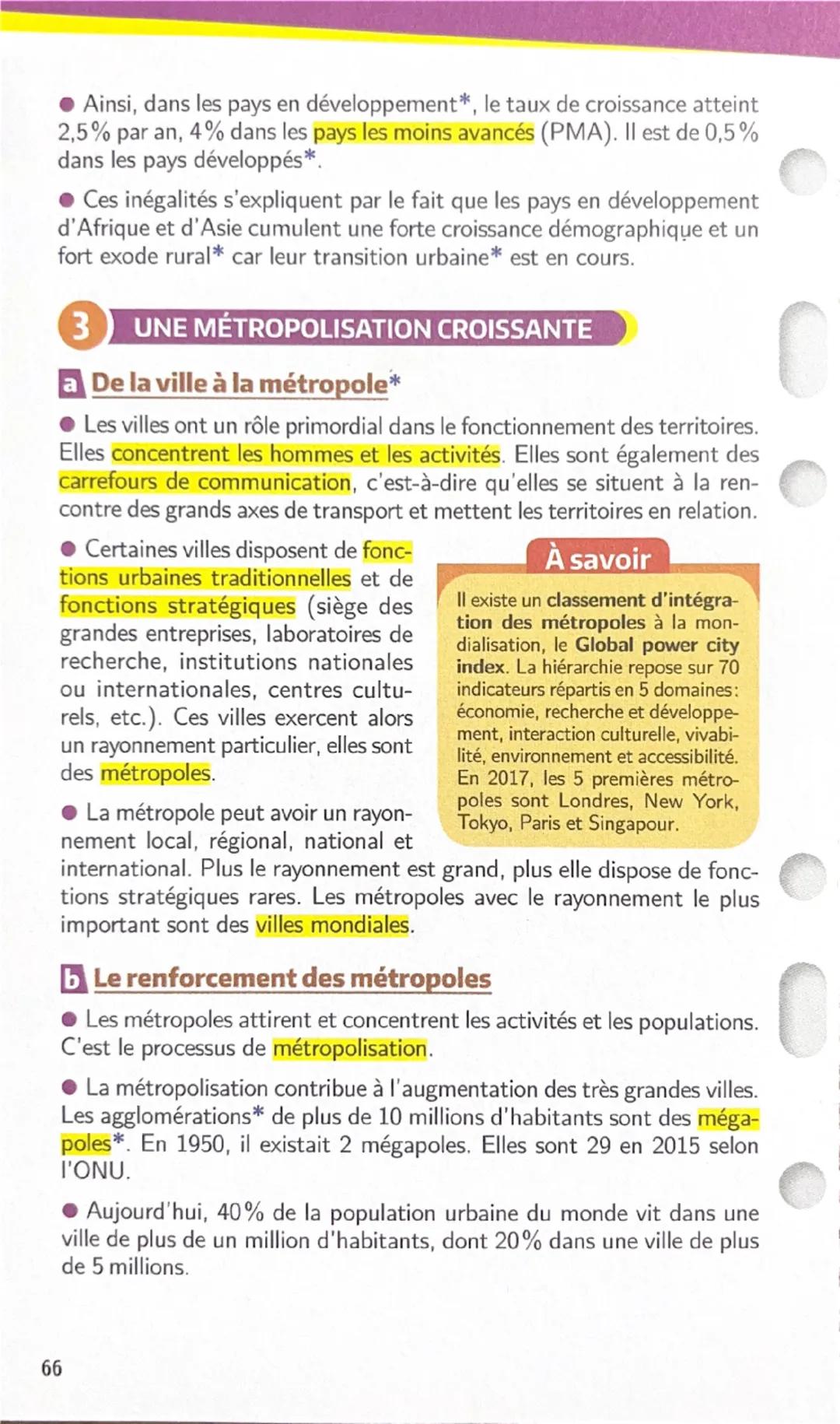LA MÉTROPOLISATION
L'urbanisation
dans le monde
À revoir
OK
27
> Voir carte p. 115.
1 UNE URBANISATION QUI SE GÉNÉRALISE
a Une forte croissa