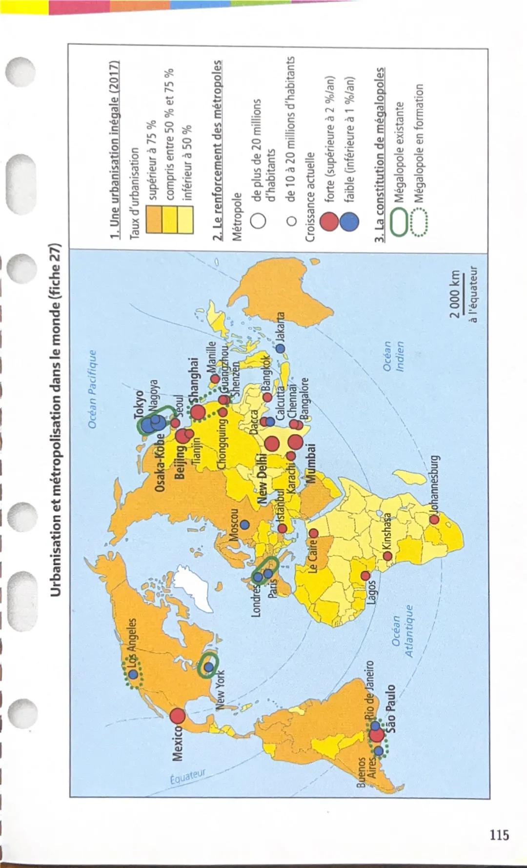 LA MÉTROPOLISATION
L'urbanisation
dans le monde
À revoir
OK
27
> Voir carte p. 115.
1 UNE URBANISATION QUI SE GÉNÉRALISE
a Une forte croissa